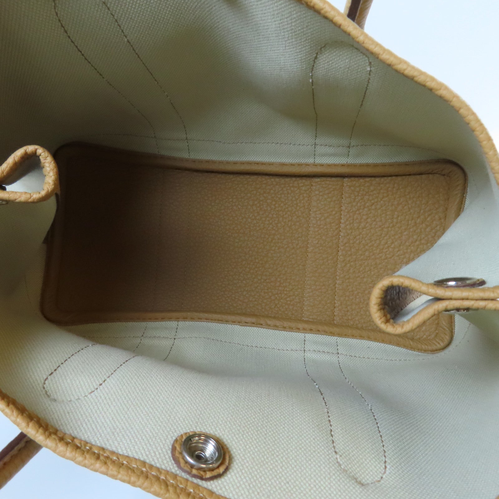 HERMES 皮革/帆布Garden Party TPM銀扣手挽袋Beige De Weimar奶茶色/Beton冰川白色