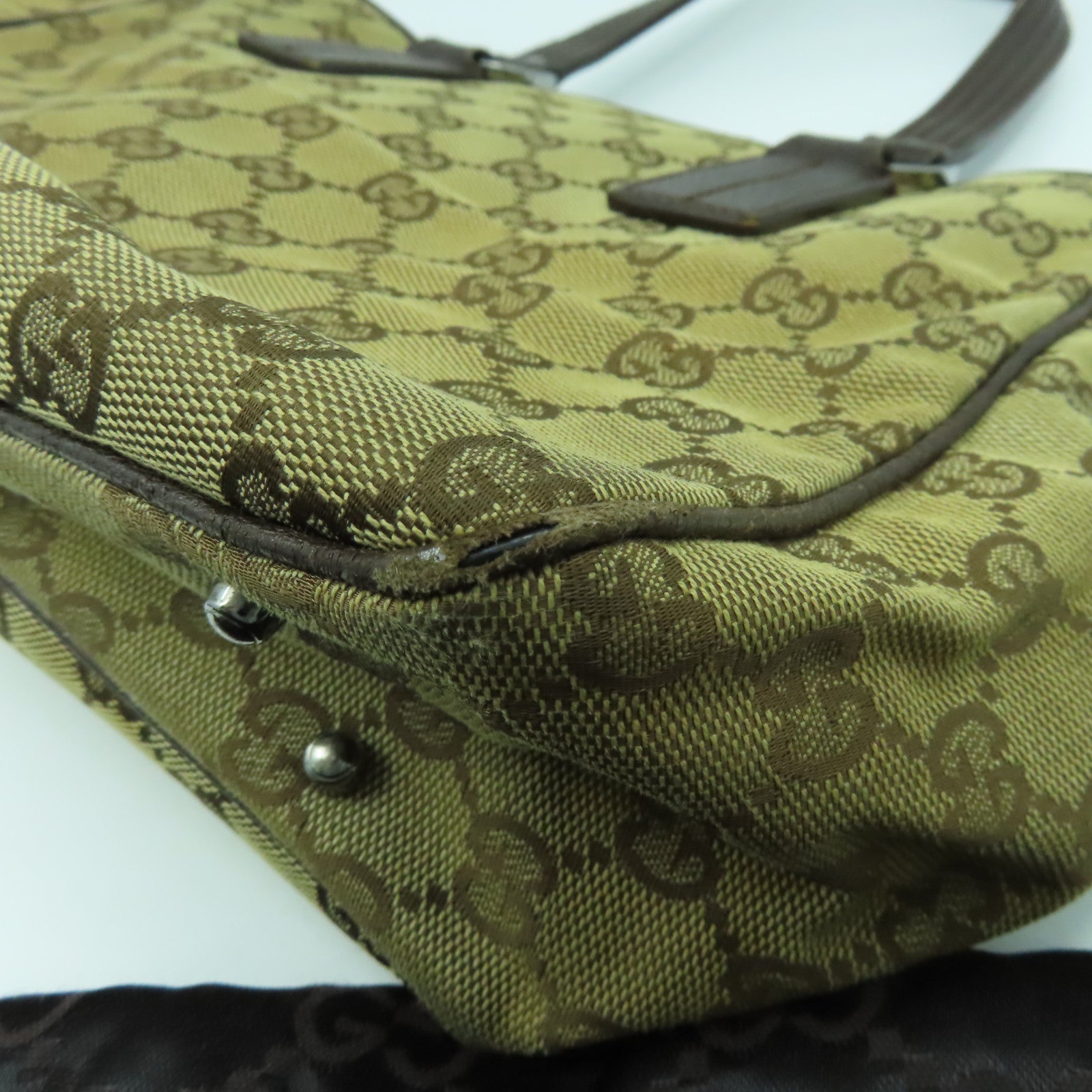 GUCCI 帆布Tote Bag銀扣手挽袋啡色