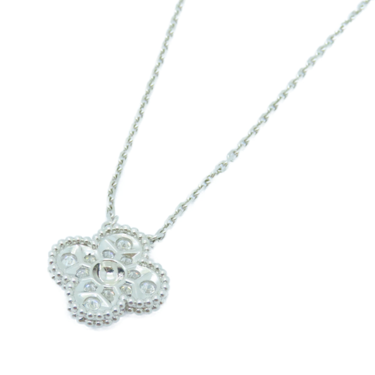 Van Cleef & Arpels 18K白金Vintage Alhambra 0.48ct鑽石項鍊銀色