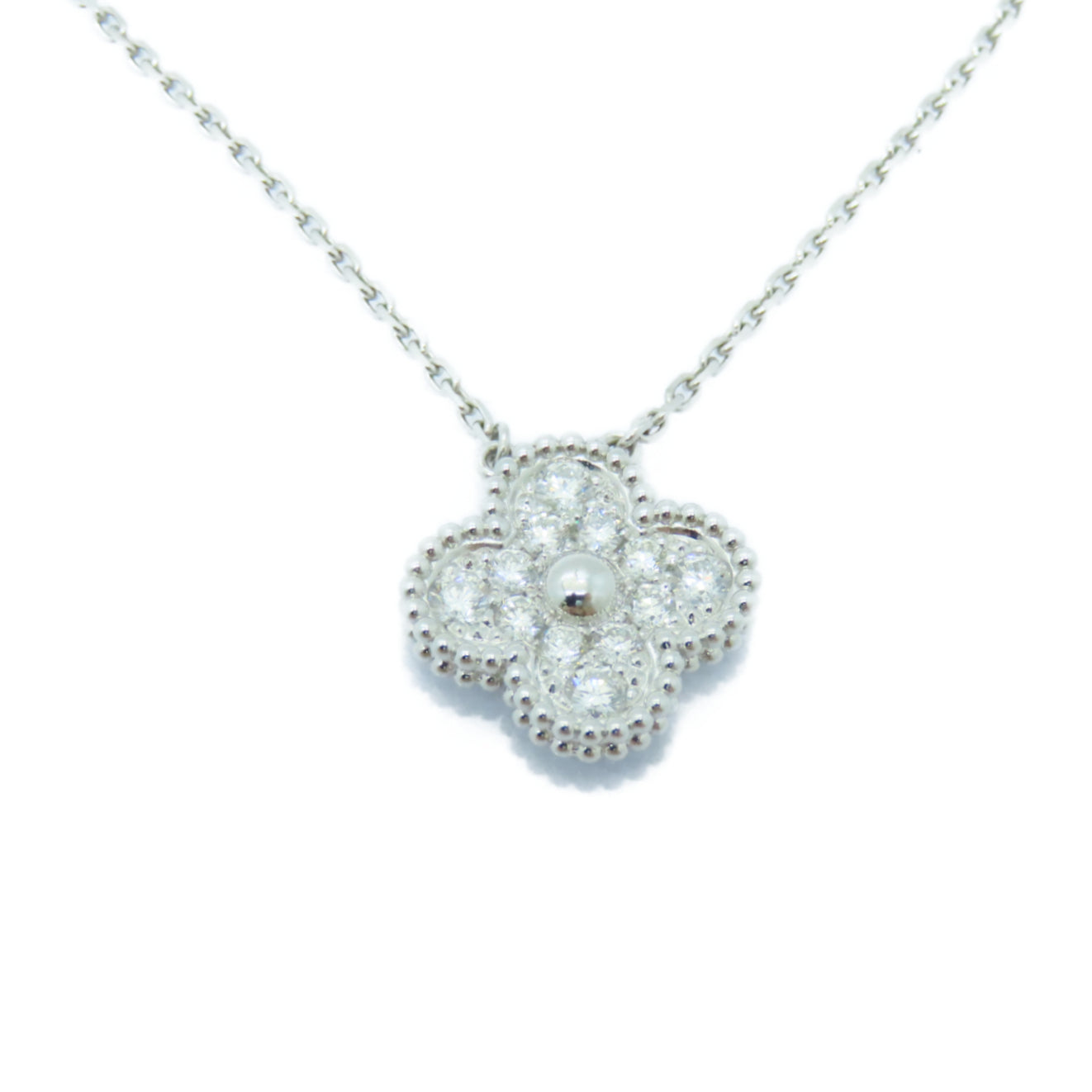 Van Cleef & Arpels 18K白金Vintage Alhambra 0.48ct鑽石項鍊銀色