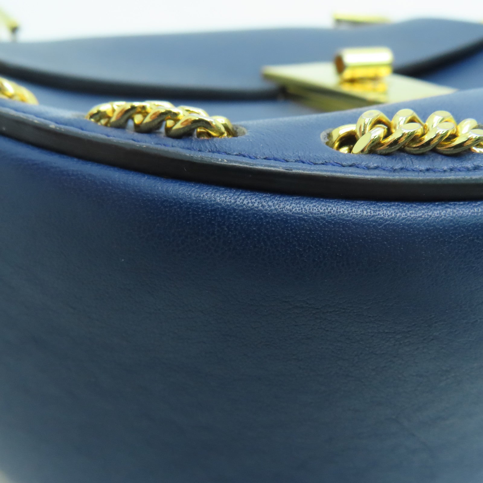 Chloe 牛皮皮革Chain Shoulder Bag金扣链带肩背袋蓝色