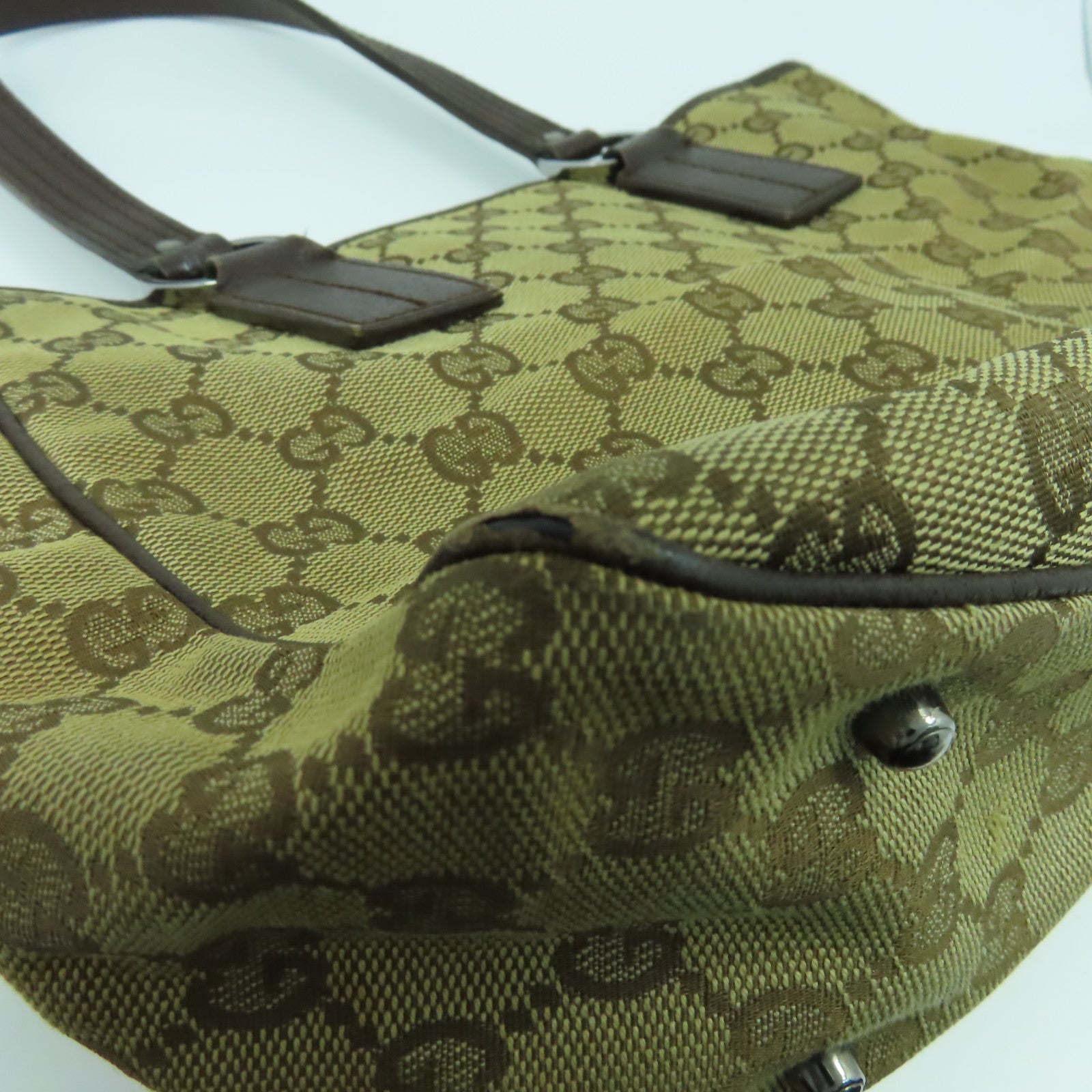 GUCCI 帆布Tote Bag銀扣手挽袋啡色