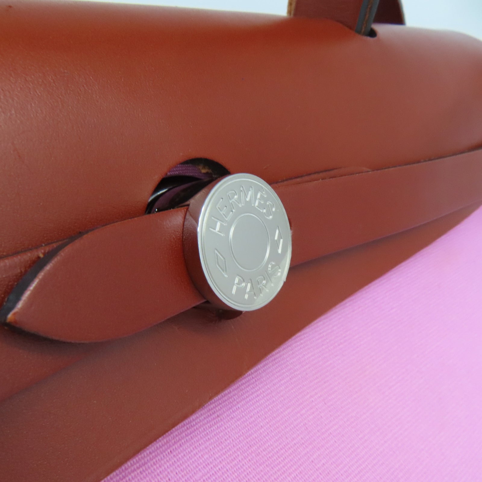 HERMES 帆布Herbag PM银扣手挽肩背两用袋Pink粉红色