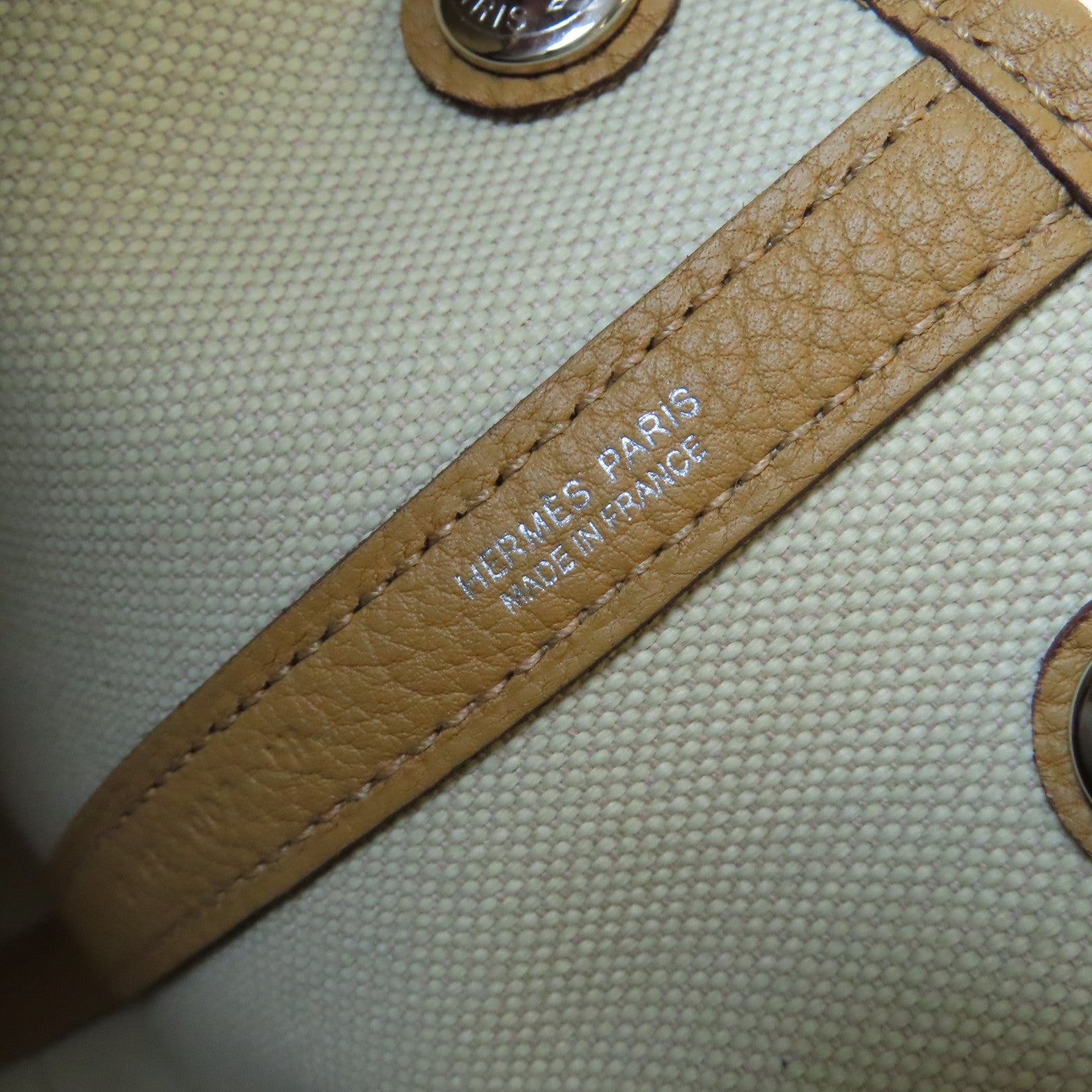 HERMES 皮革/帆布Garden Party TPM銀扣手挽袋Beige De Weimar奶茶色/Beton冰川白色