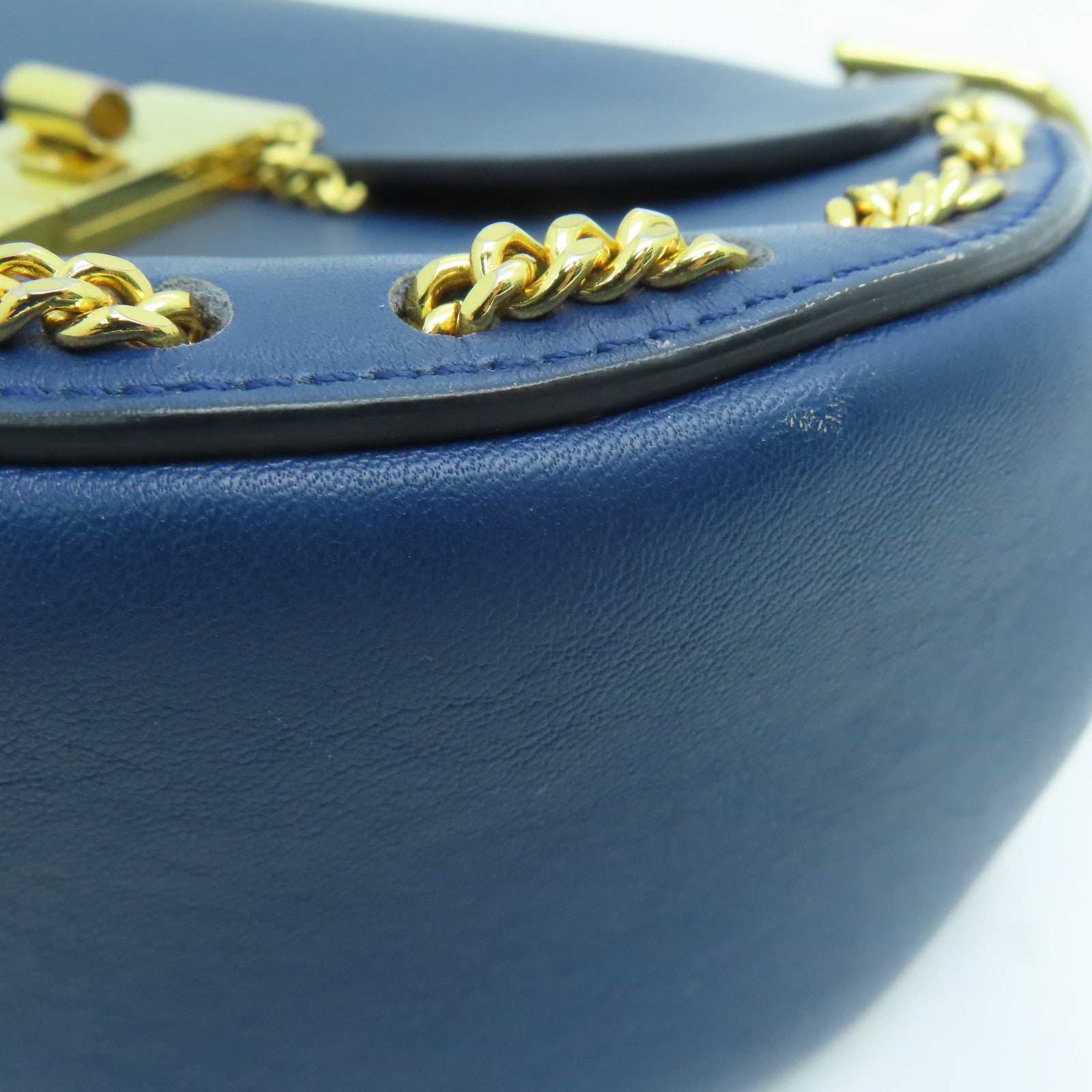 Chloe 牛皮皮革Chain Shoulder Bag金扣链带肩背袋蓝色