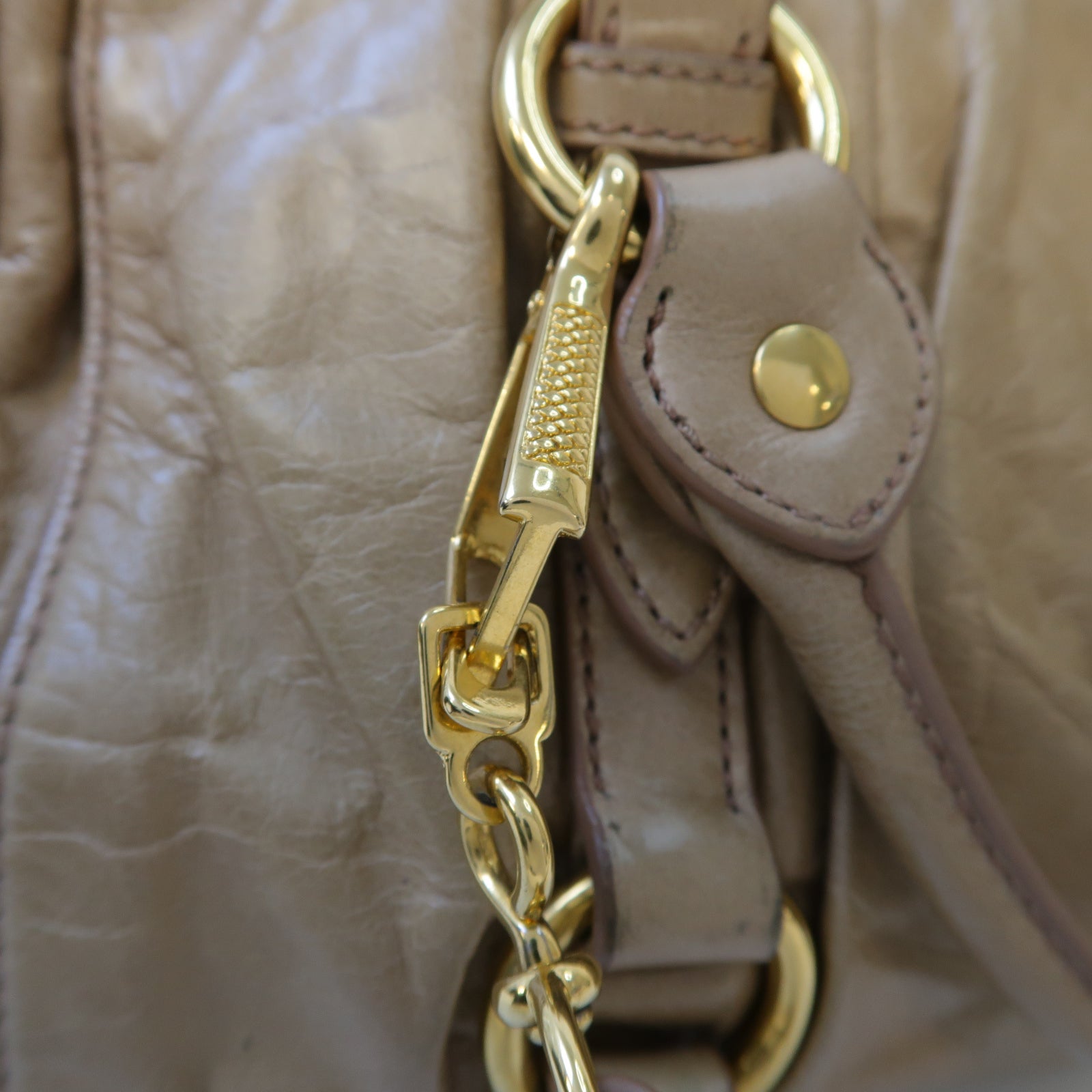 Miu Miu 牛皮皮革2 Way Shoulder金扣手挽肩背兩用袋米色