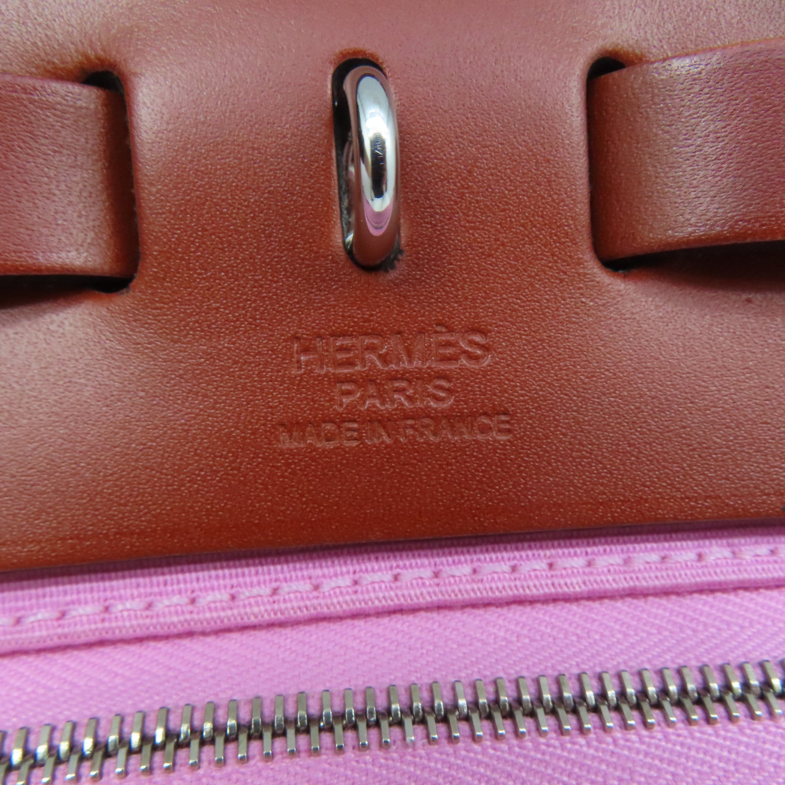 HERMES 帆布Herbag PM银扣手挽肩背两用袋Pink粉红色