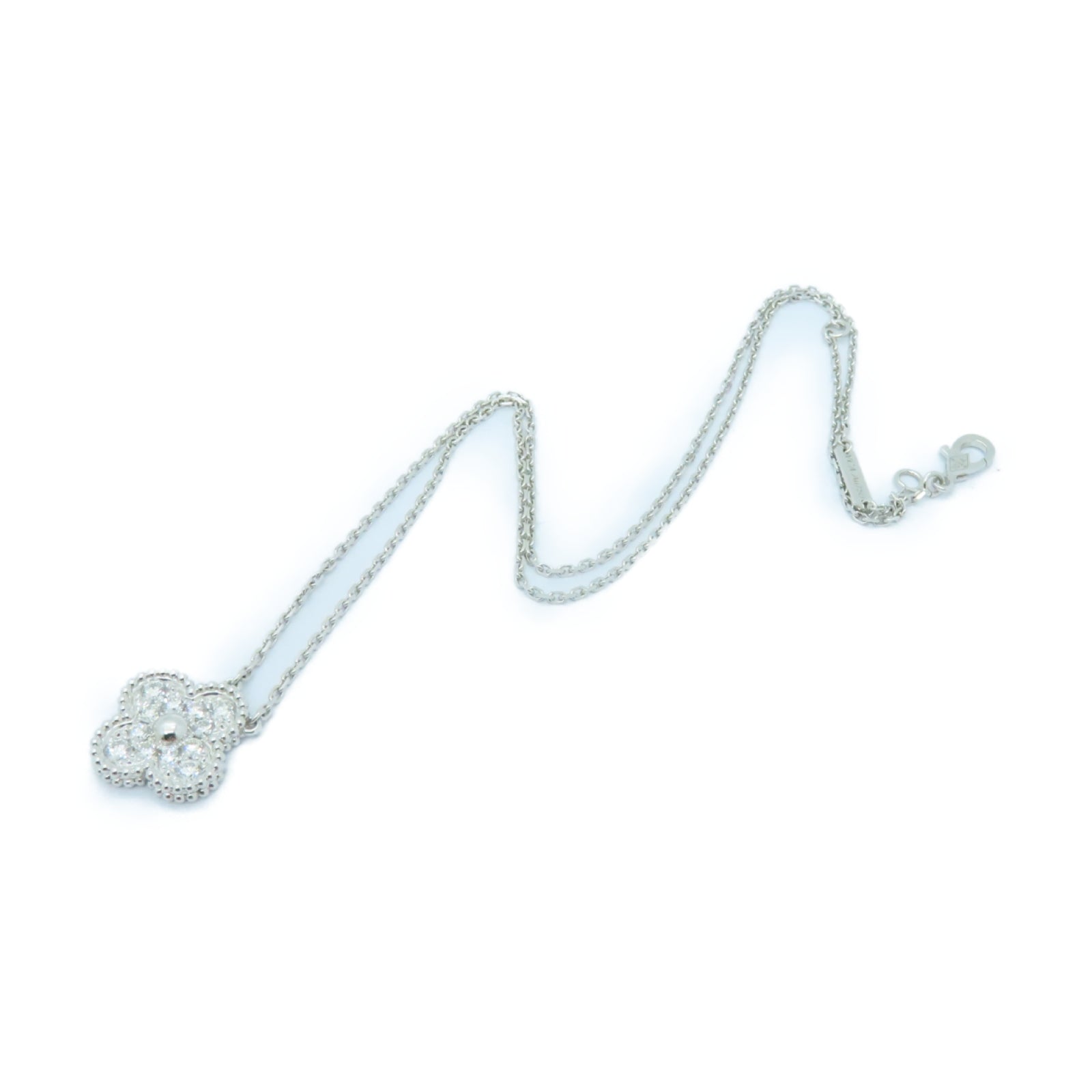 Van Cleef & Arpels 18K白金Vintage Alhambra 0.48ct鑽石項鍊銀色