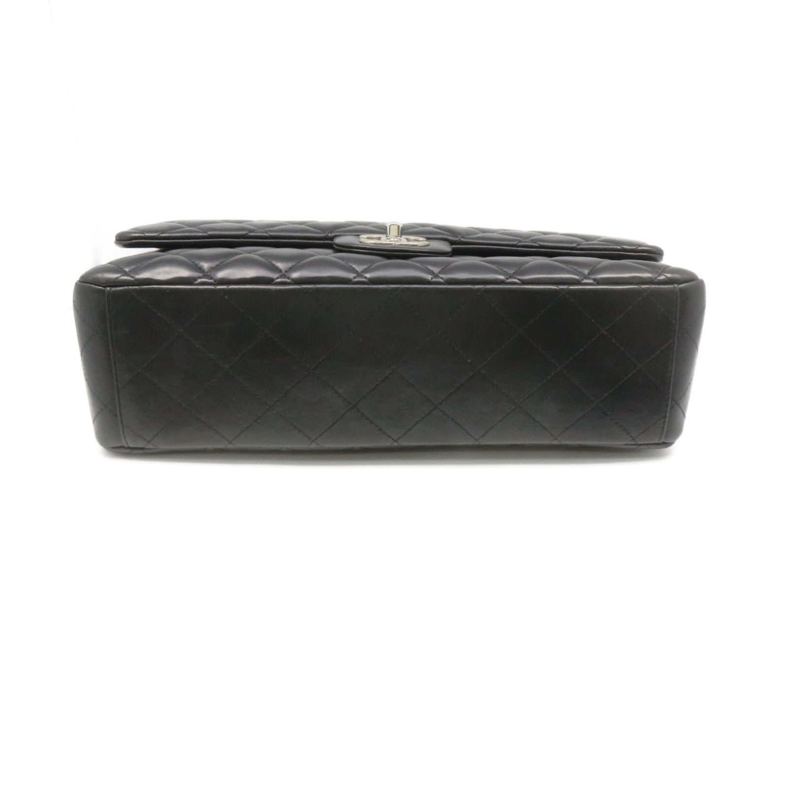 CHANEL 菱格羊皮皮革Jumbo Shoulder Bag银扣链带肩背袋黑色
