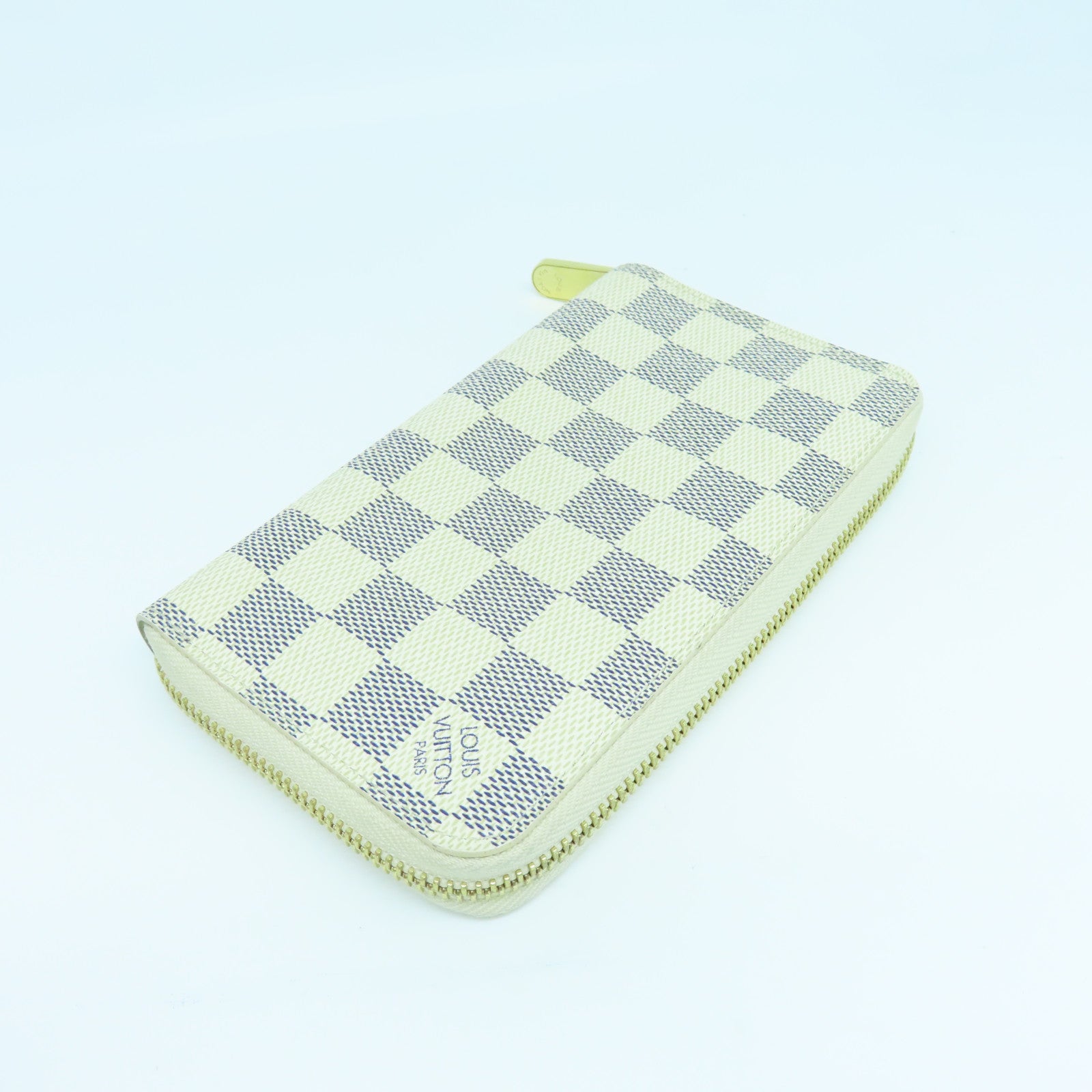 LOUIS VUITTON Damier Azur Long Wallet gold buckle long wallet beige