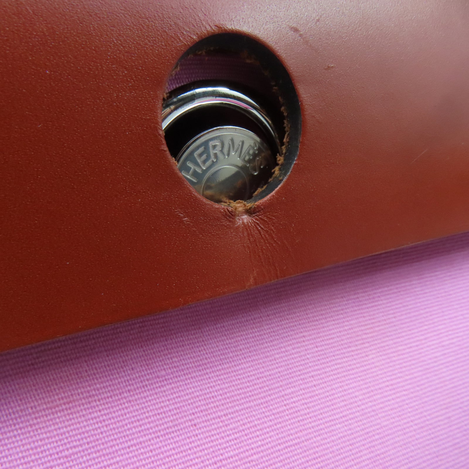 HERMES 帆布Herbag PM银扣手挽肩背两用袋Pink粉红色