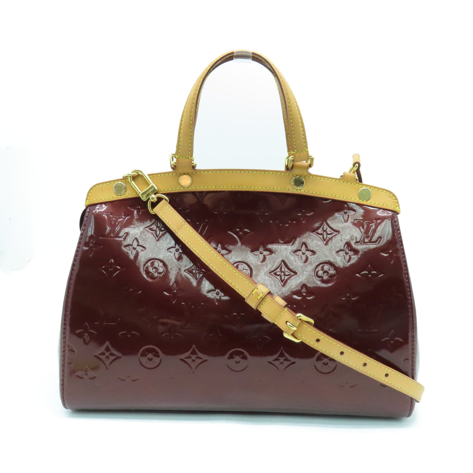 LOUIS VUITTON Vernis Brera MM金扣手挽袋酒红色