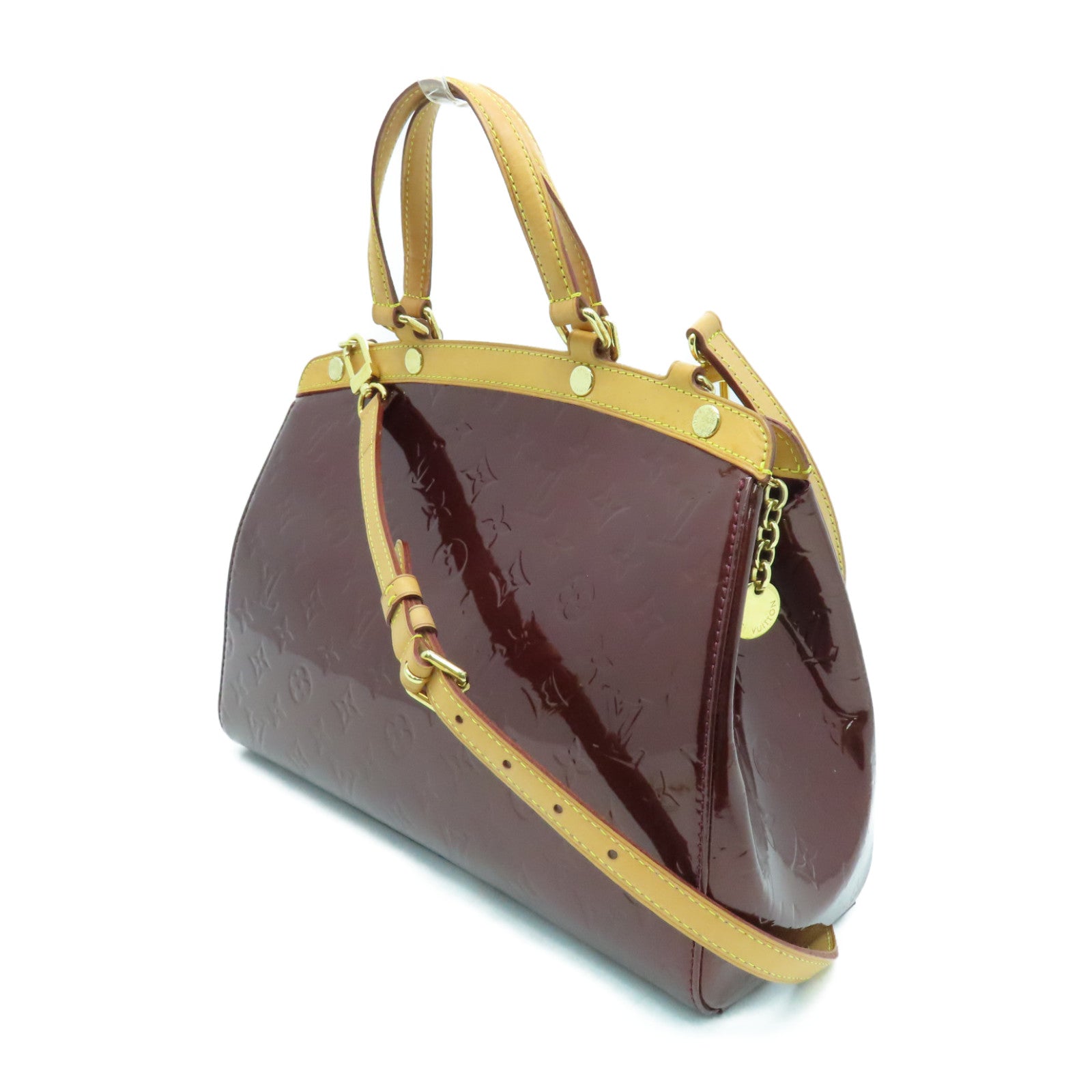 LOUIS VUITTON Vernis Brera MM金扣手挽袋酒红色