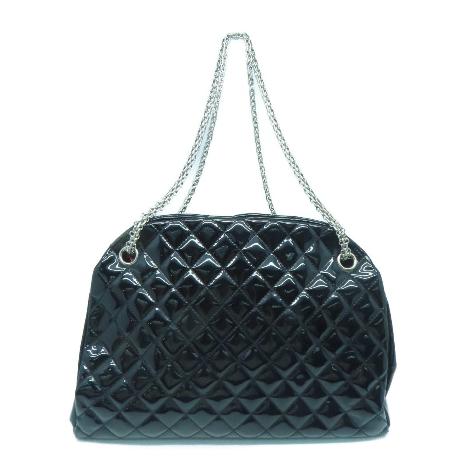 CHANEL 菱格漆皮皮革Chain Shoulder银扣肩背袋黑色