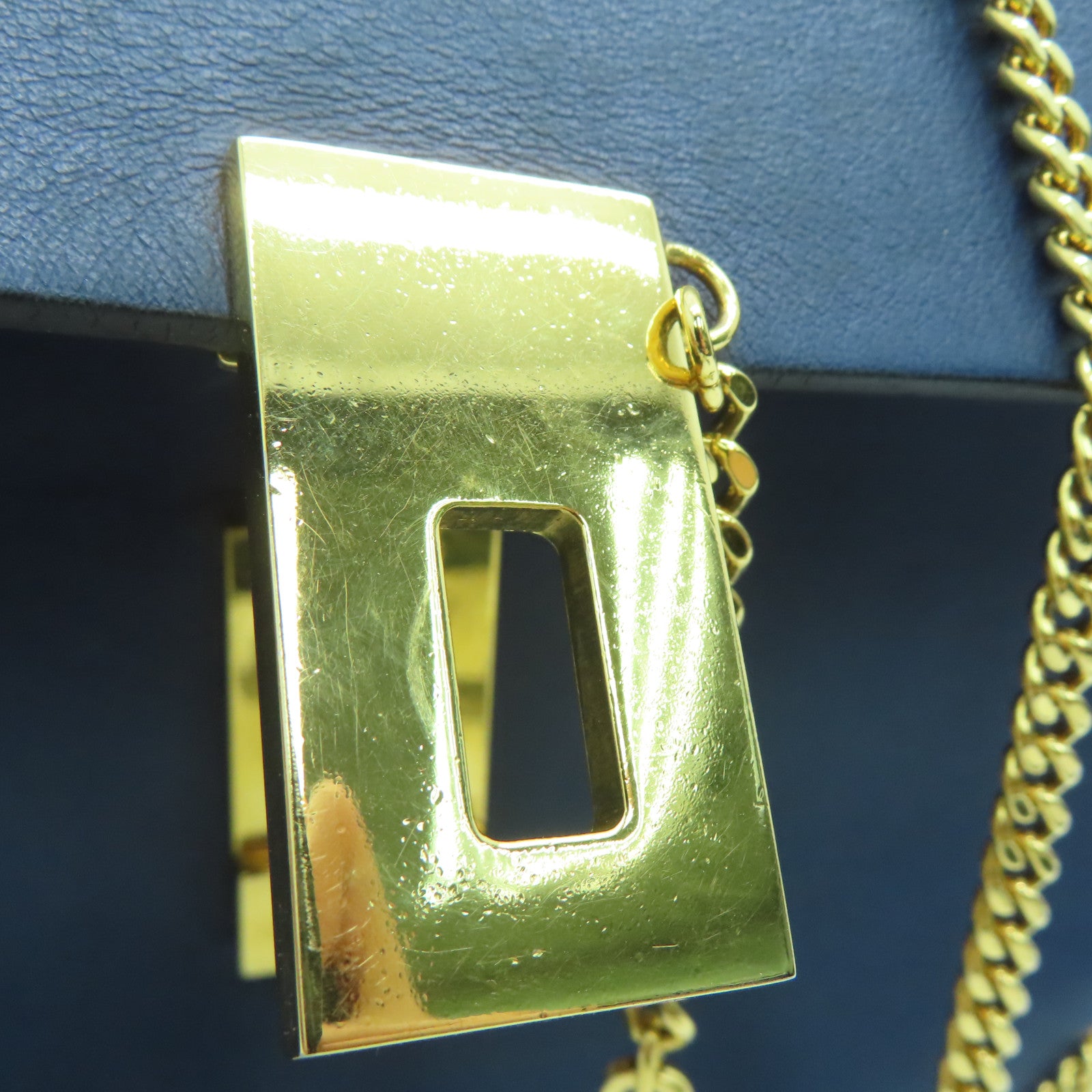 Chloe 牛皮皮革Chain Shoulder Bag金扣链带肩背袋蓝色