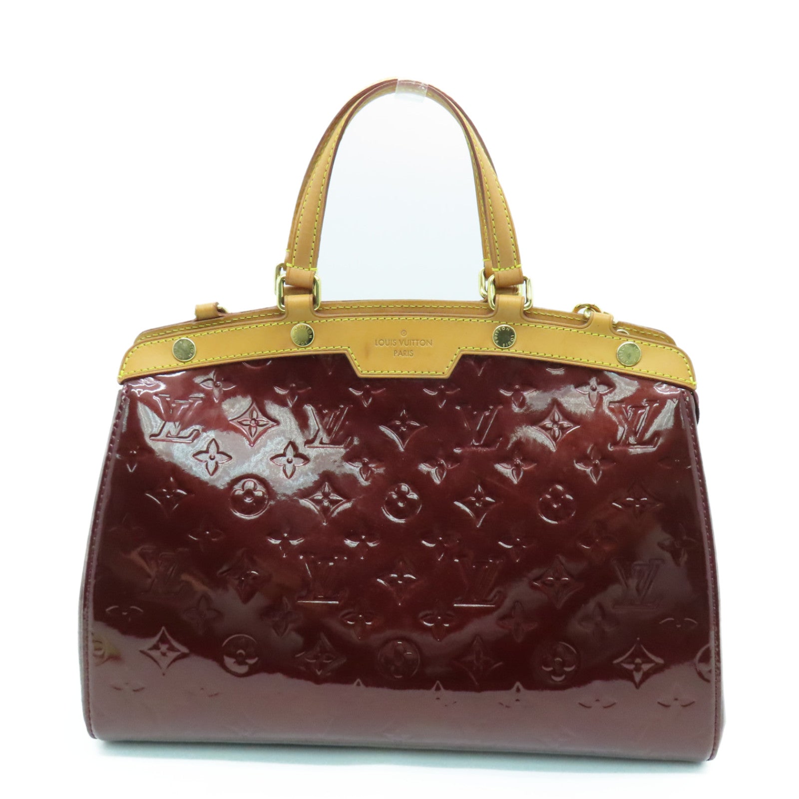 LOUIS VUITTON Vernis Brera MM金扣手挽袋酒红色