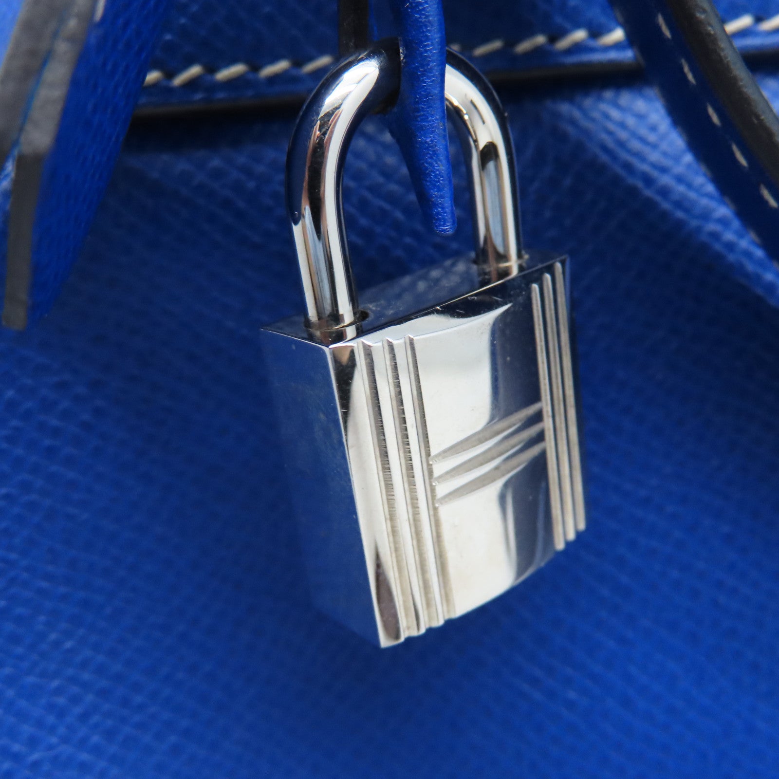 HERMES Veau Epsom皮革Kelly32銀扣手挽肩背兩用袋閃電藍色