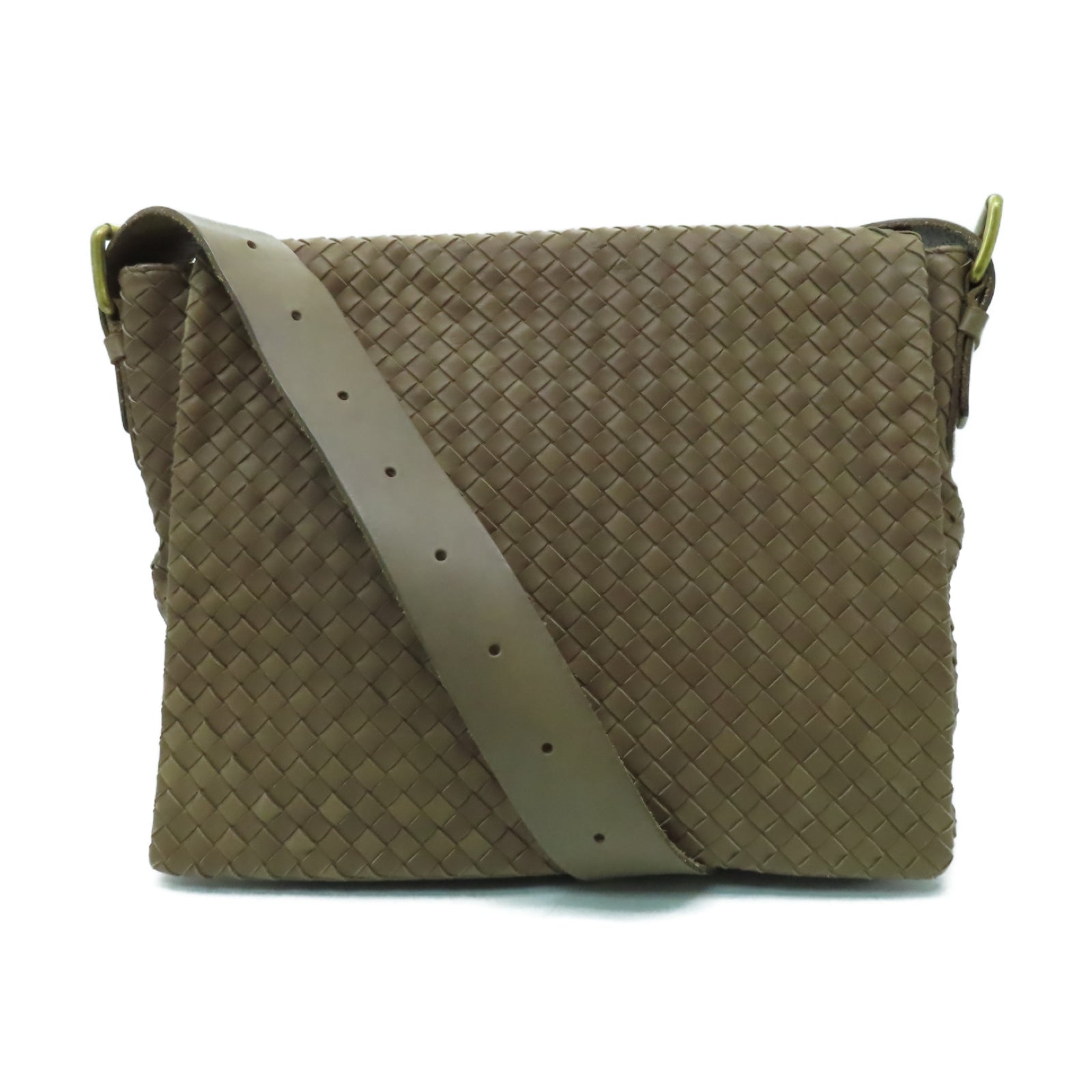 BOTTEGA VENETA 織紋皮革Shoulder Bag金扣肩背袋啡色