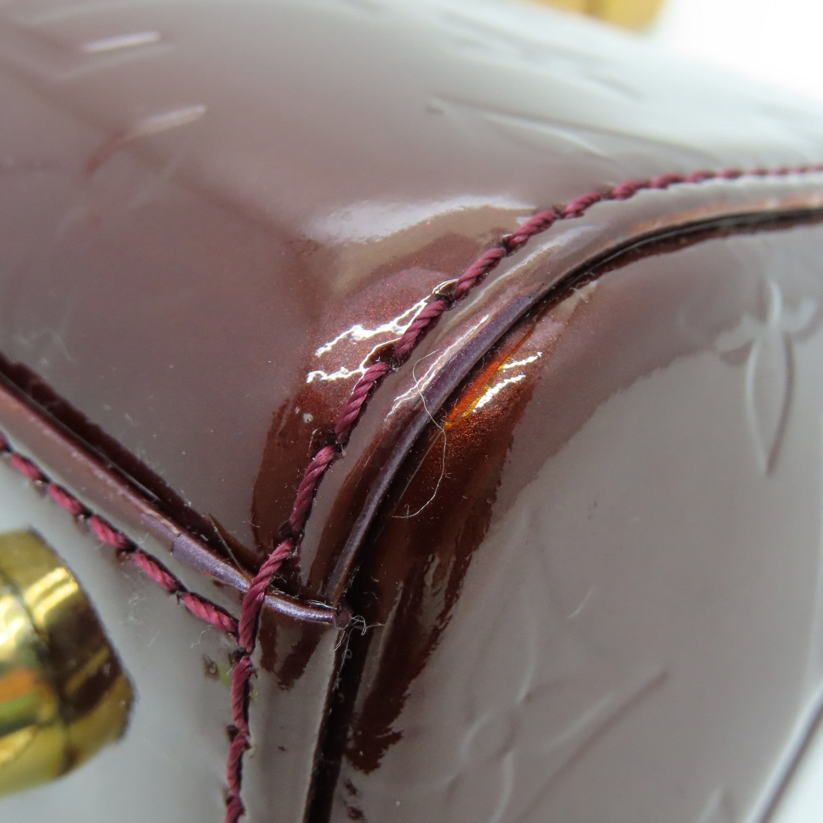 LOUIS VUITTON Vernis Brera MM金扣手挽袋酒红色