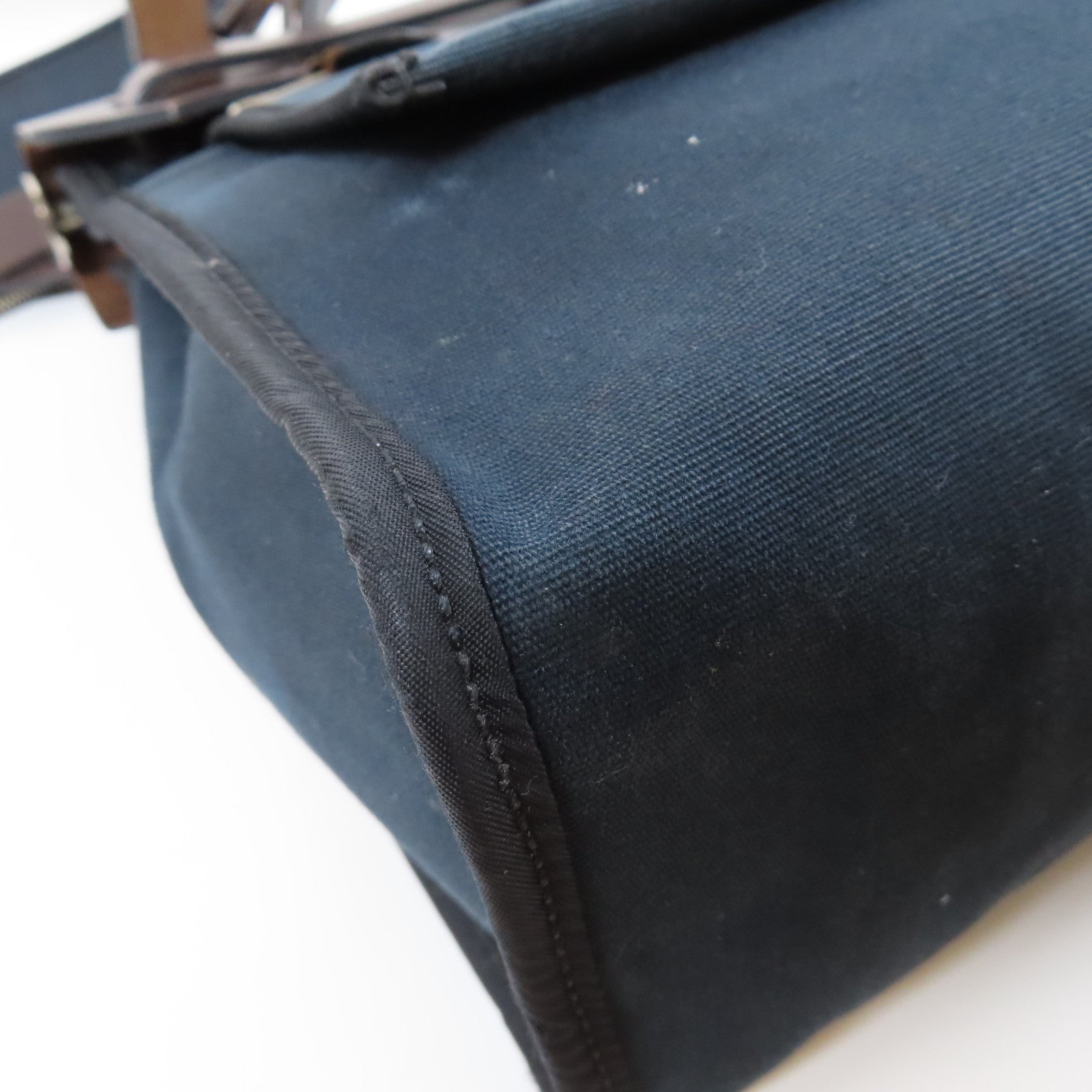 HERMES 帆布/皮革Herbag PM銀扣手挽肩背兩用袋Noir黑色