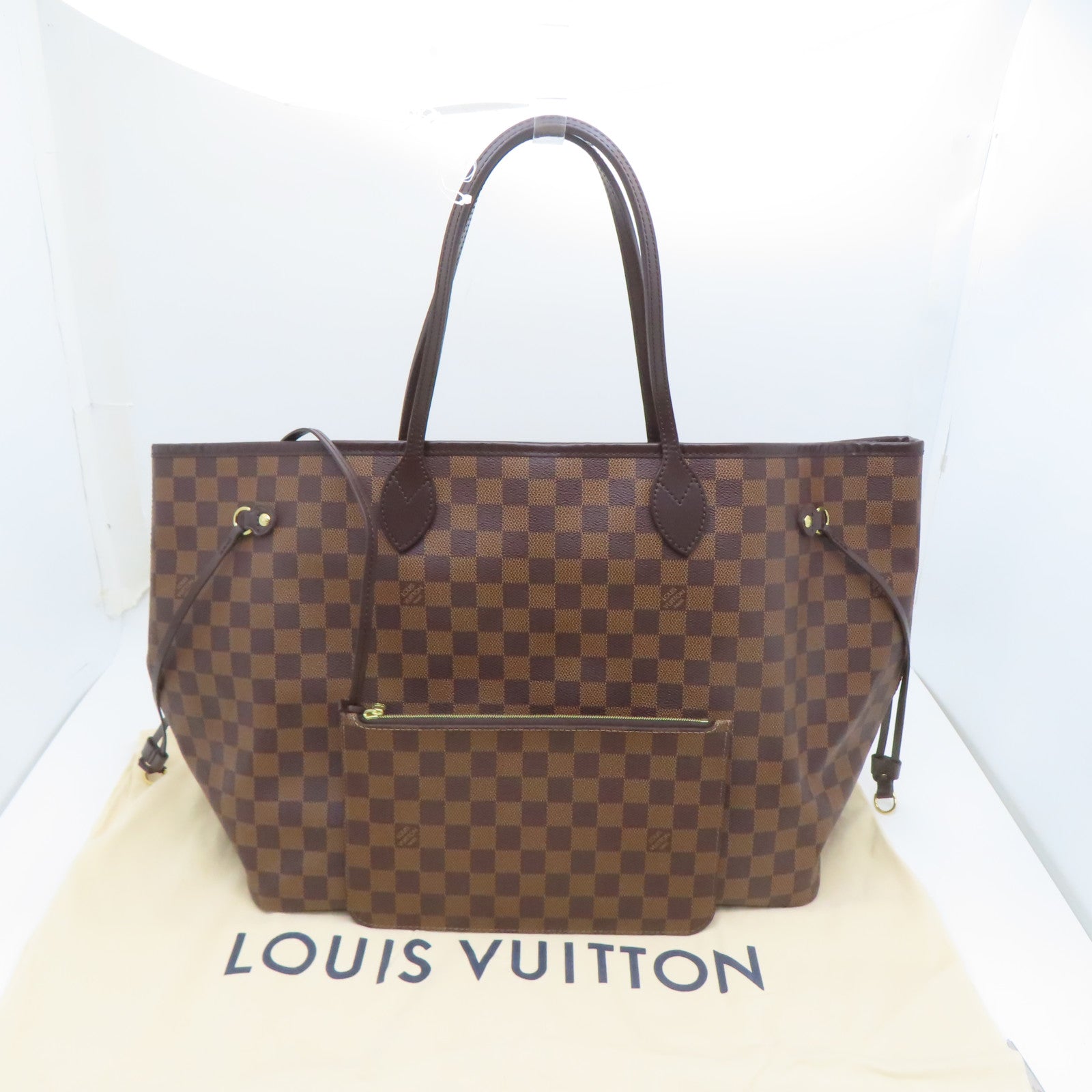 LOUIS VUITTON Damier Neverfull GM金扣手挽袋啡色
