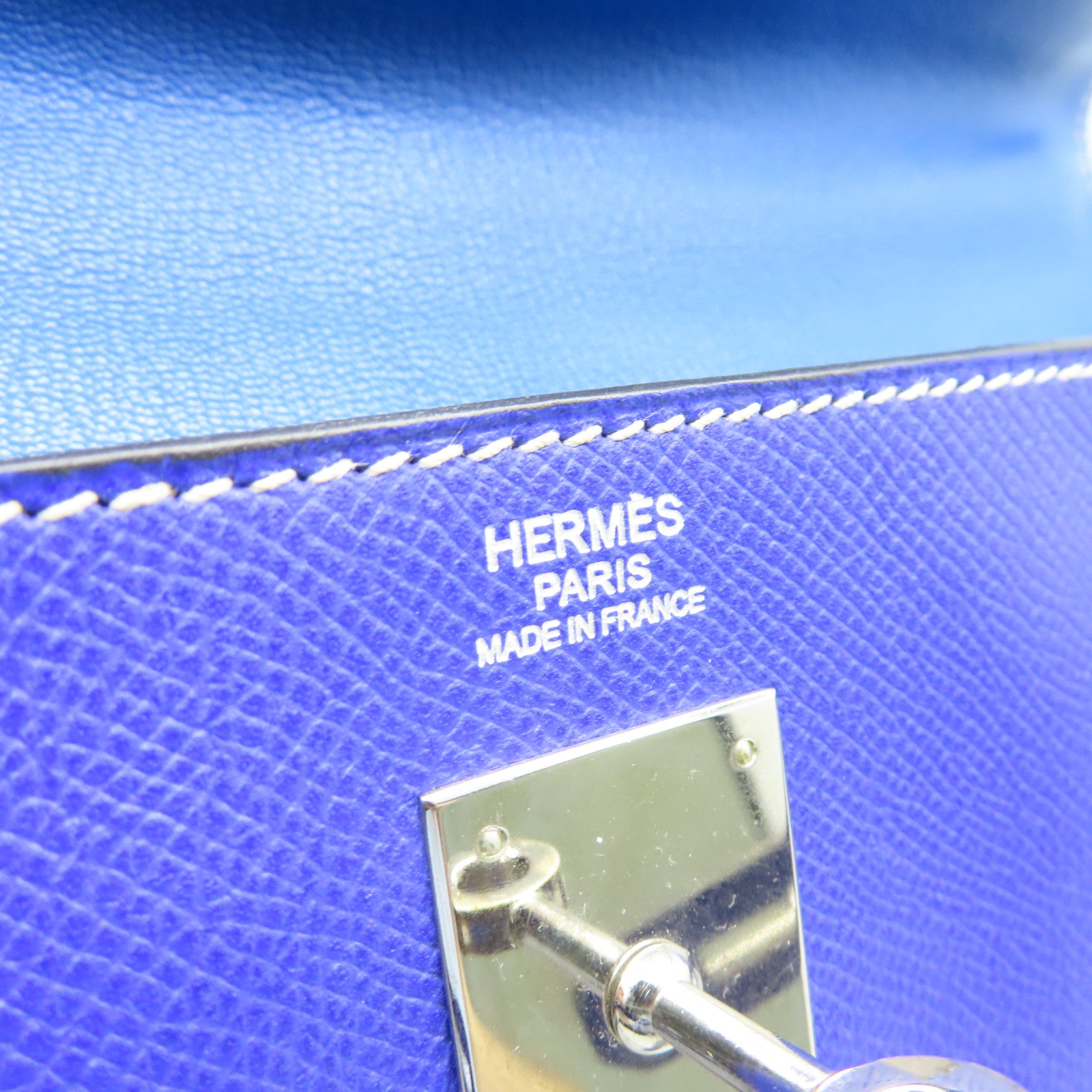 HERMES Veau Epsom皮革Kelly32銀扣手挽肩背兩用袋閃電藍色
