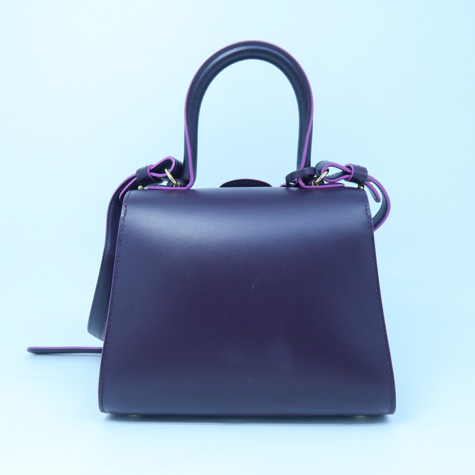 SELECTION 牛皮皮革Delvaux Brillant Mini金扣手挽肩背兩用袋紫紅色