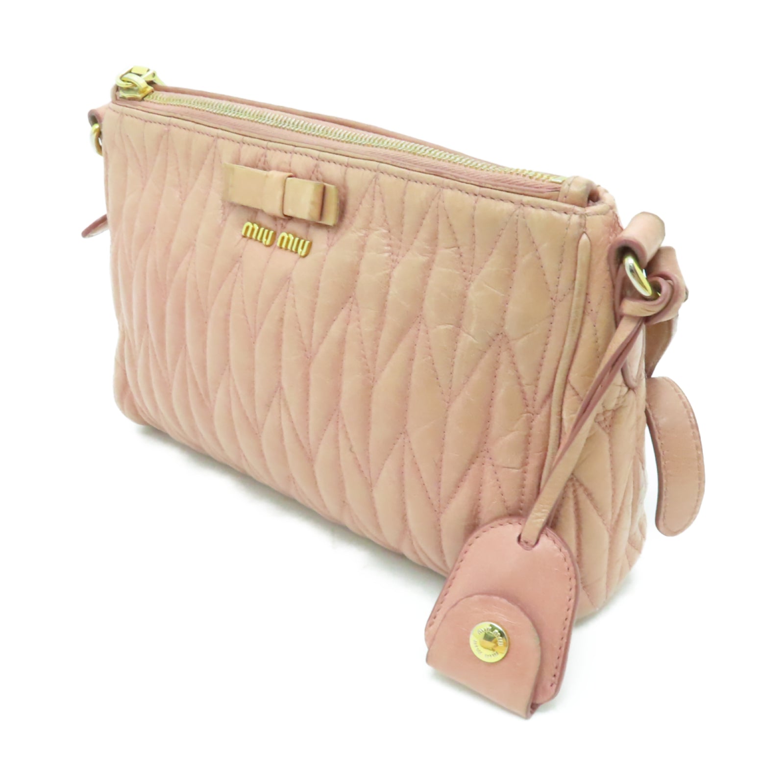 Miu Miu 牛皮皮革Shoulder Bag金扣肩背袋淺粉紅色