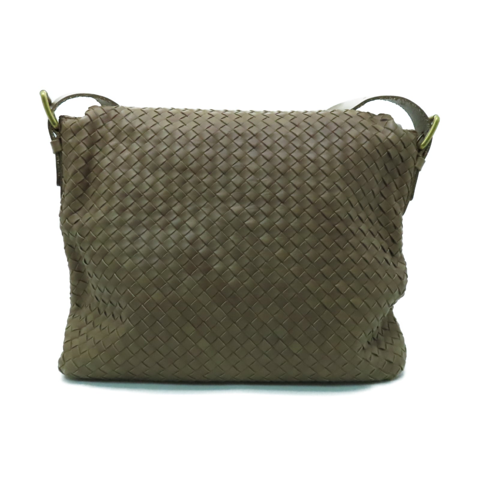BOTTEGA VENETA 織紋皮革Shoulder Bag金扣肩背袋啡色