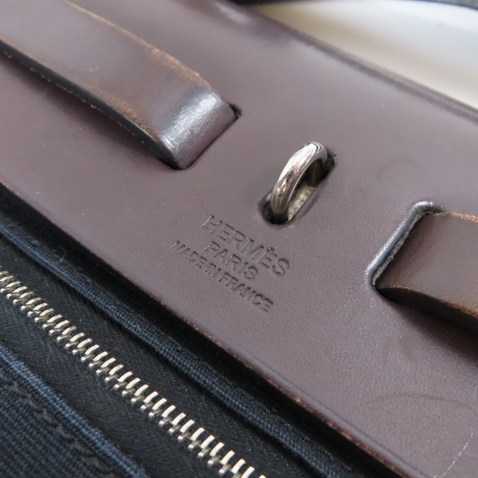 HERMES 帆布/皮革Herbag PM銀扣手挽肩背兩用袋Noir黑色
