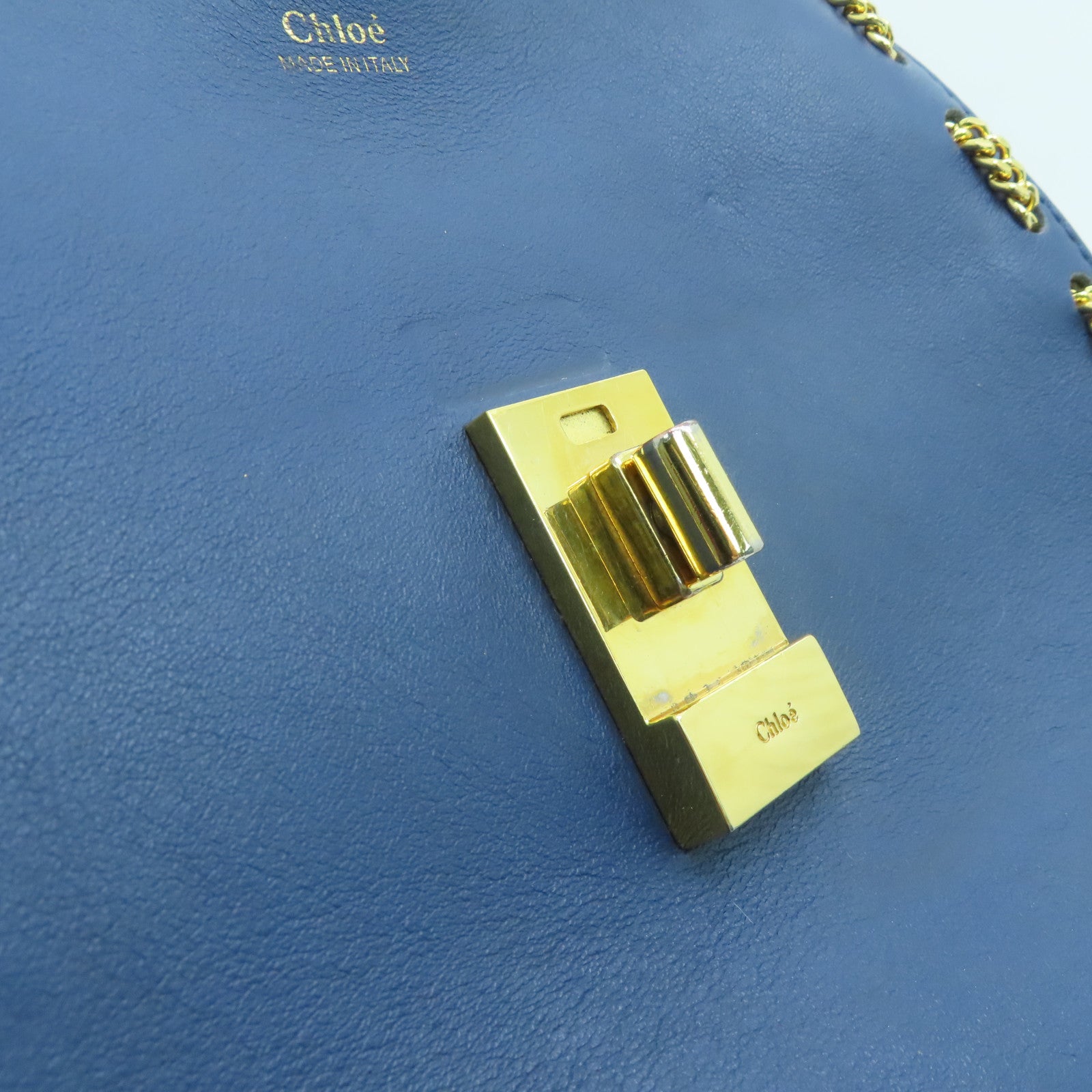 Chloe 牛皮皮革Chain Shoulder Bag金扣链带肩背袋蓝色