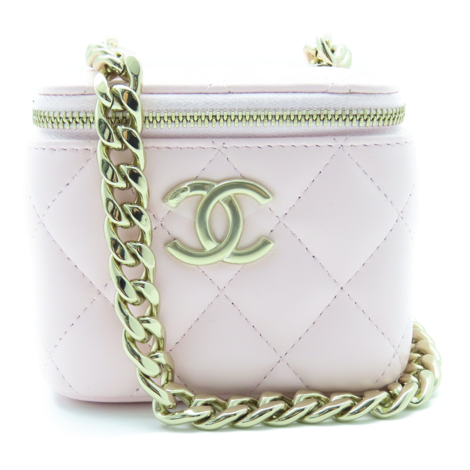 CHANEL 菱格羊皮皮革Chain Shoulder Bag金扣链带肩背袋粉红色