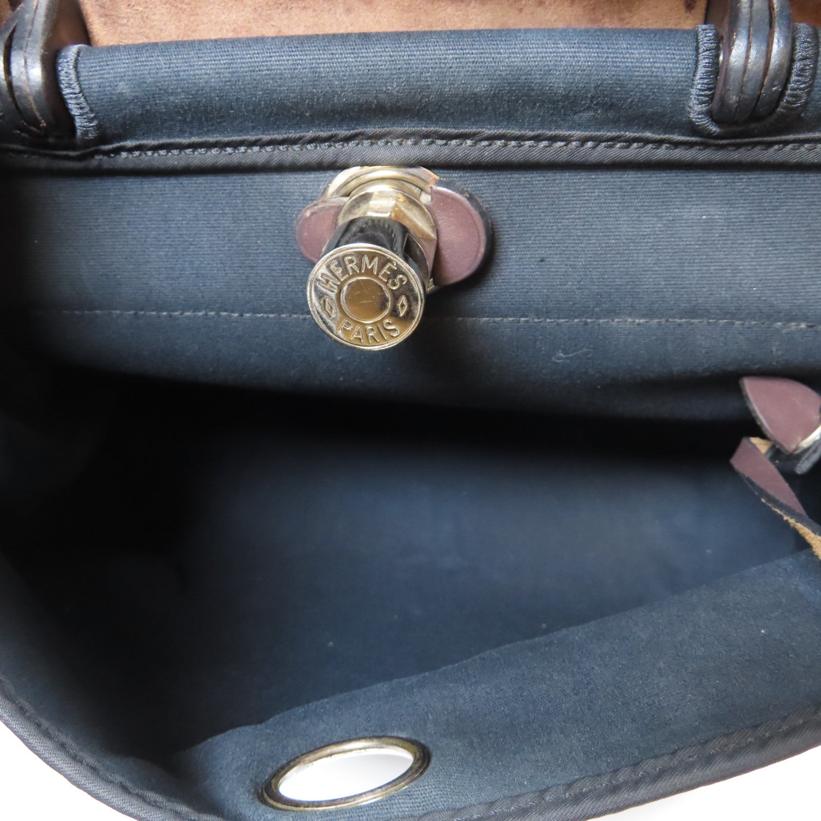 HERMES 帆布/皮革Herbag PM銀扣手挽肩背兩用袋Noir黑色