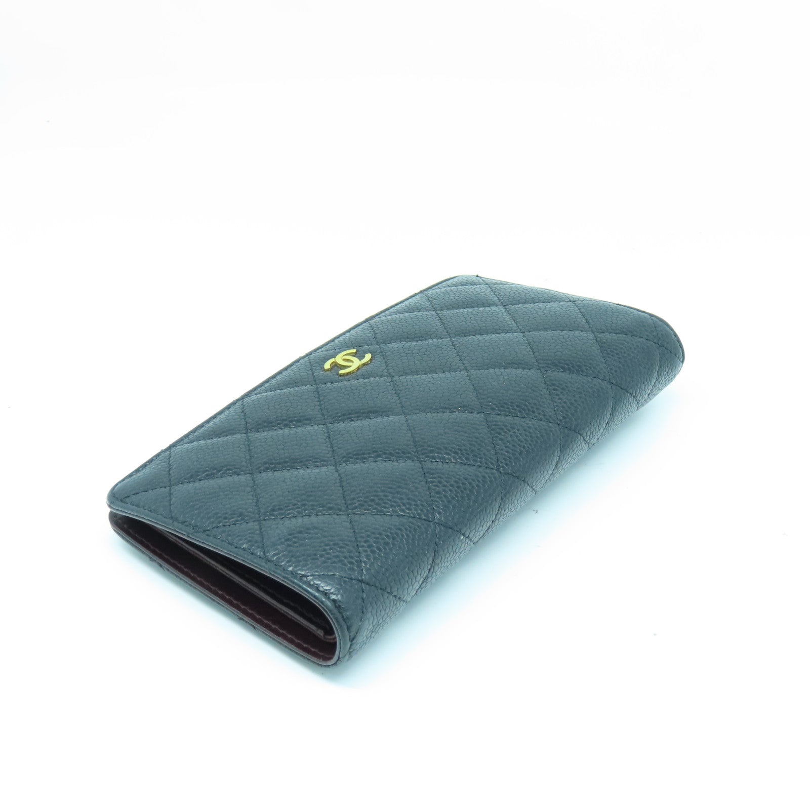 CHANEL 菱格Caviar皮革Long Wallet金扣长钱包黑色/棕色