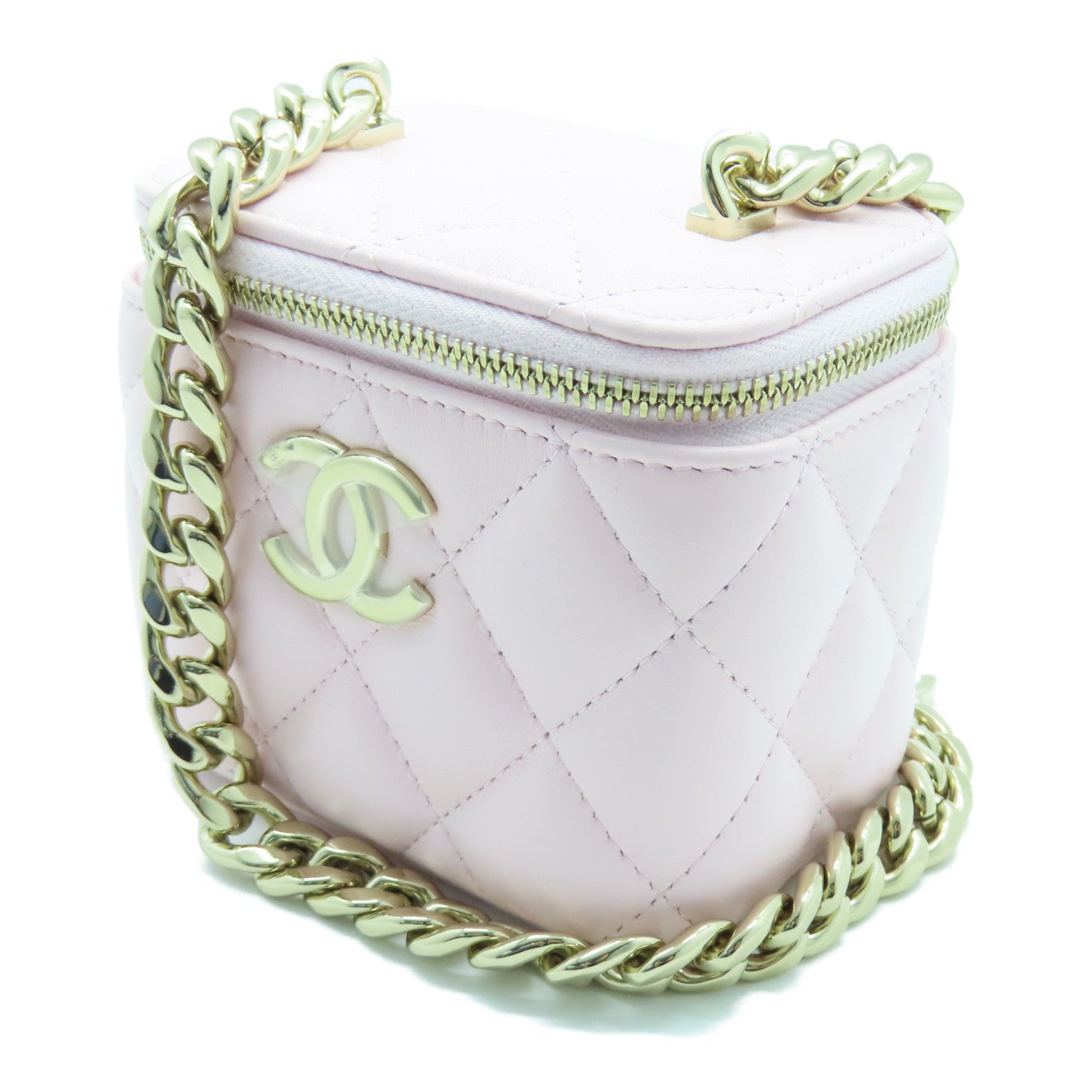 CHANEL 菱格羊皮皮革Chain Shoulder Bag金扣链带肩背袋粉红色