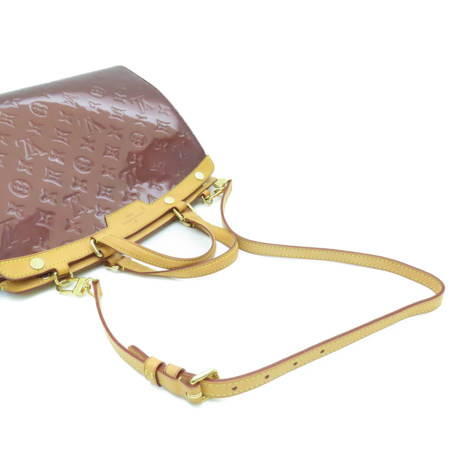 LOUIS VUITTON Vernis Brera MM金扣手挽袋酒红色