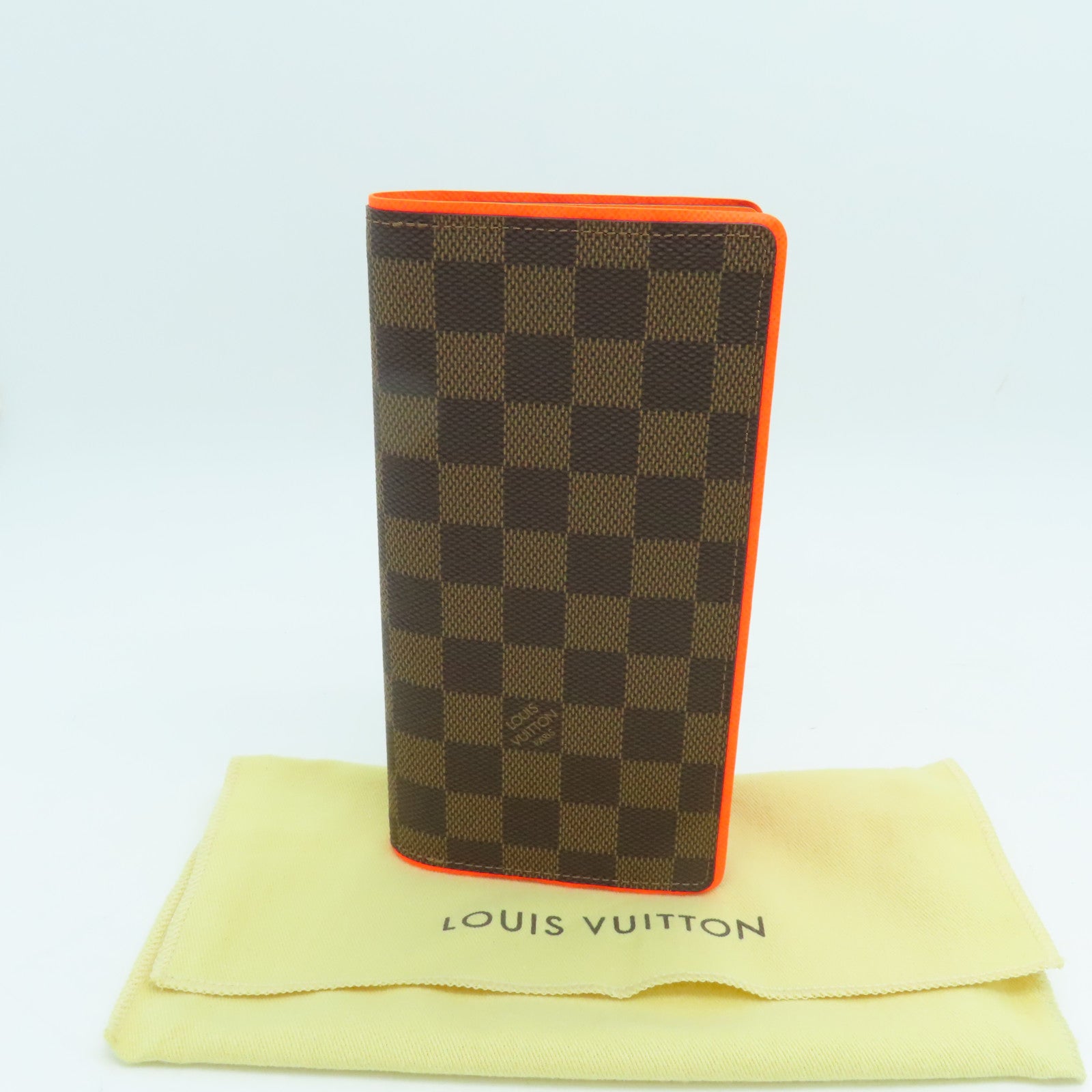 LOUIS VUITTON Damier Portefeuille Brazza Bifold银扣长钱包橙色/啡色