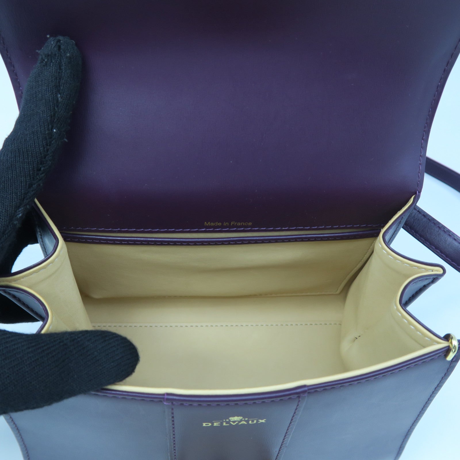 SELECTION 牛皮皮革Delvaux Brillant Mini金扣手挽肩背兩用袋紫紅色