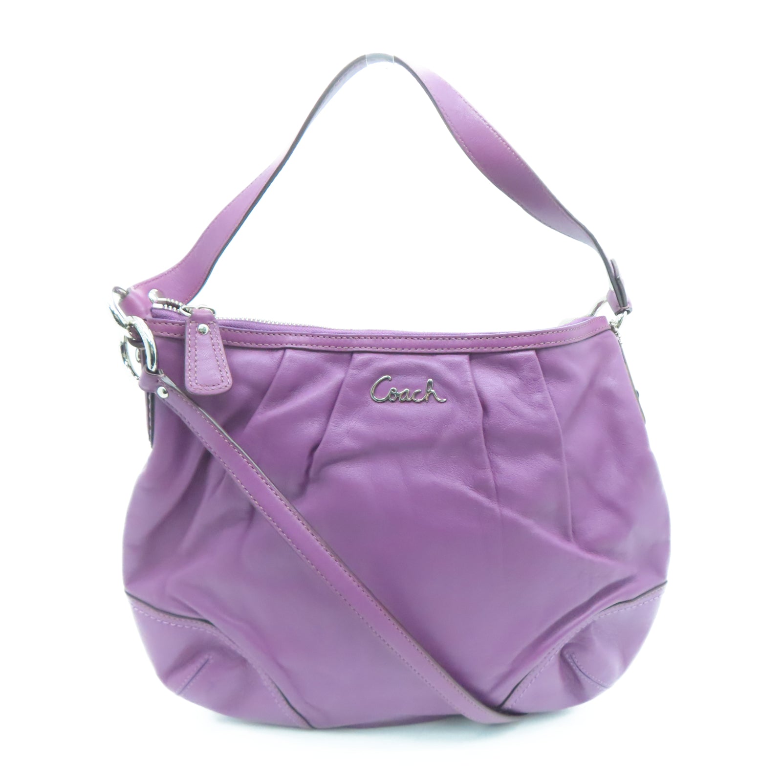COACH 牛皮皮革2 Way Shoulder银扣手挽肩背两用袋紫色