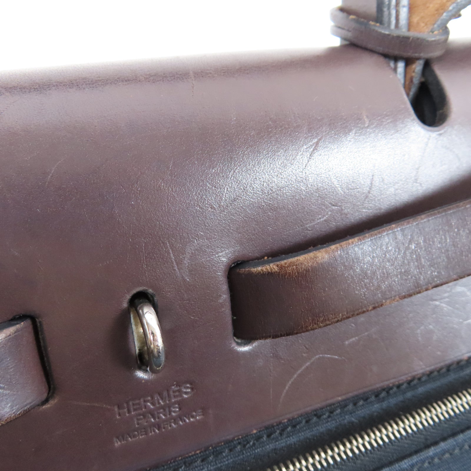 HERMES 帆布/皮革Herbag PM銀扣手挽肩背兩用袋Noir黑色