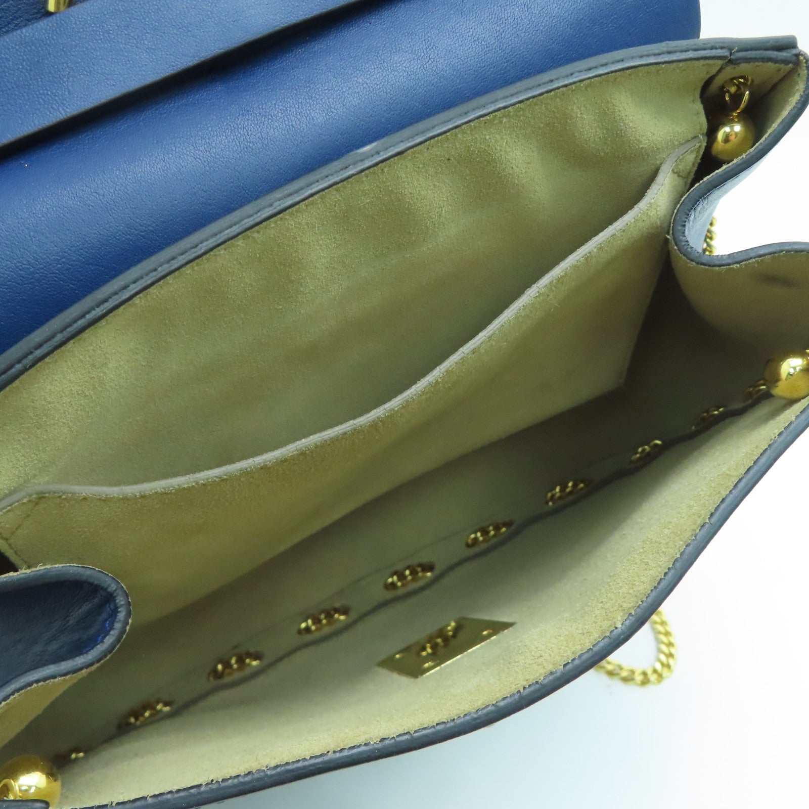 Chloe 牛皮皮革Chain Shoulder Bag金扣链带肩背袋蓝色
