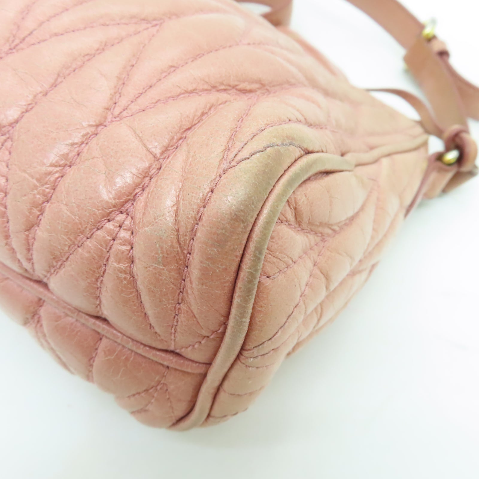 Miu Miu 牛皮皮革Shoulder Bag金扣肩背袋淺粉紅色