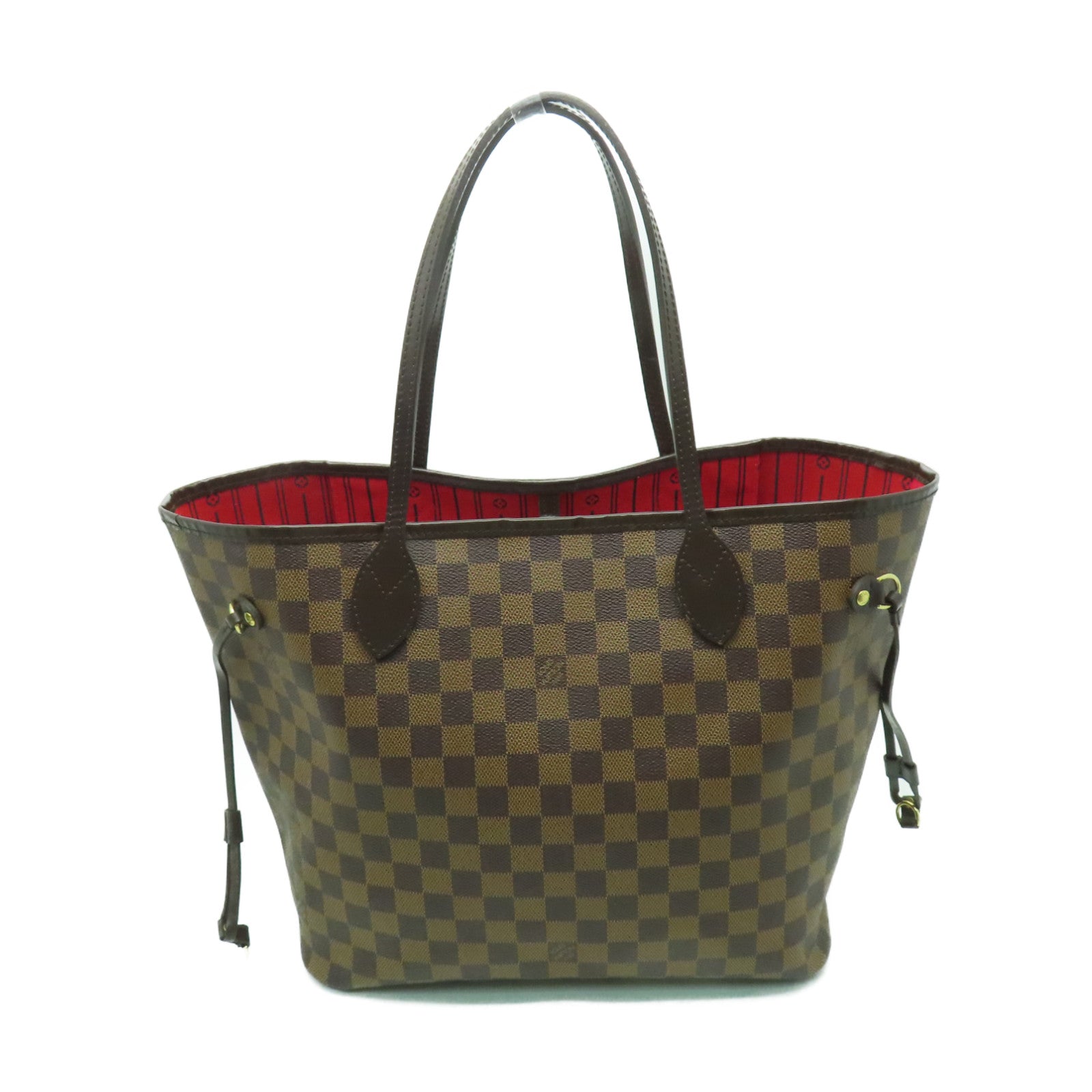 LOUIS VUITTON Damier Neverfull MM金扣手挽袋棕色