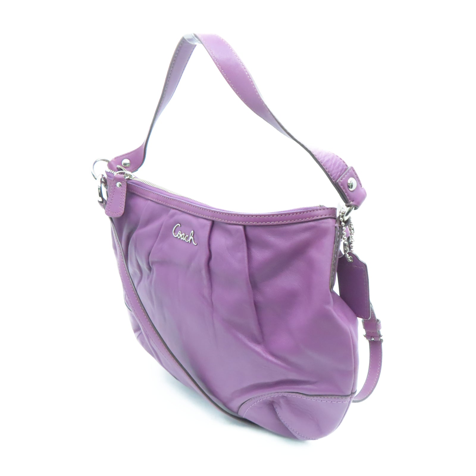COACH 牛皮皮革2 Way Shoulder银扣手挽肩背两用袋紫色