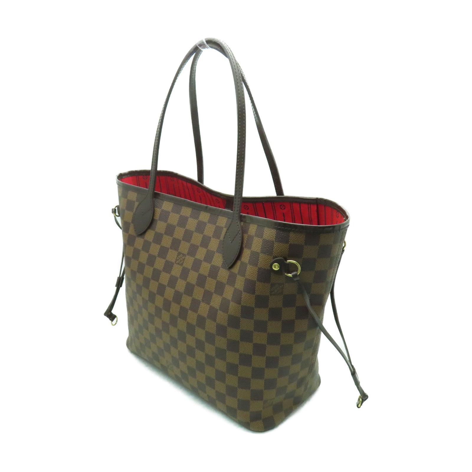 LOUIS VUITTON Damier Neverfull MM金扣手挽袋棕色