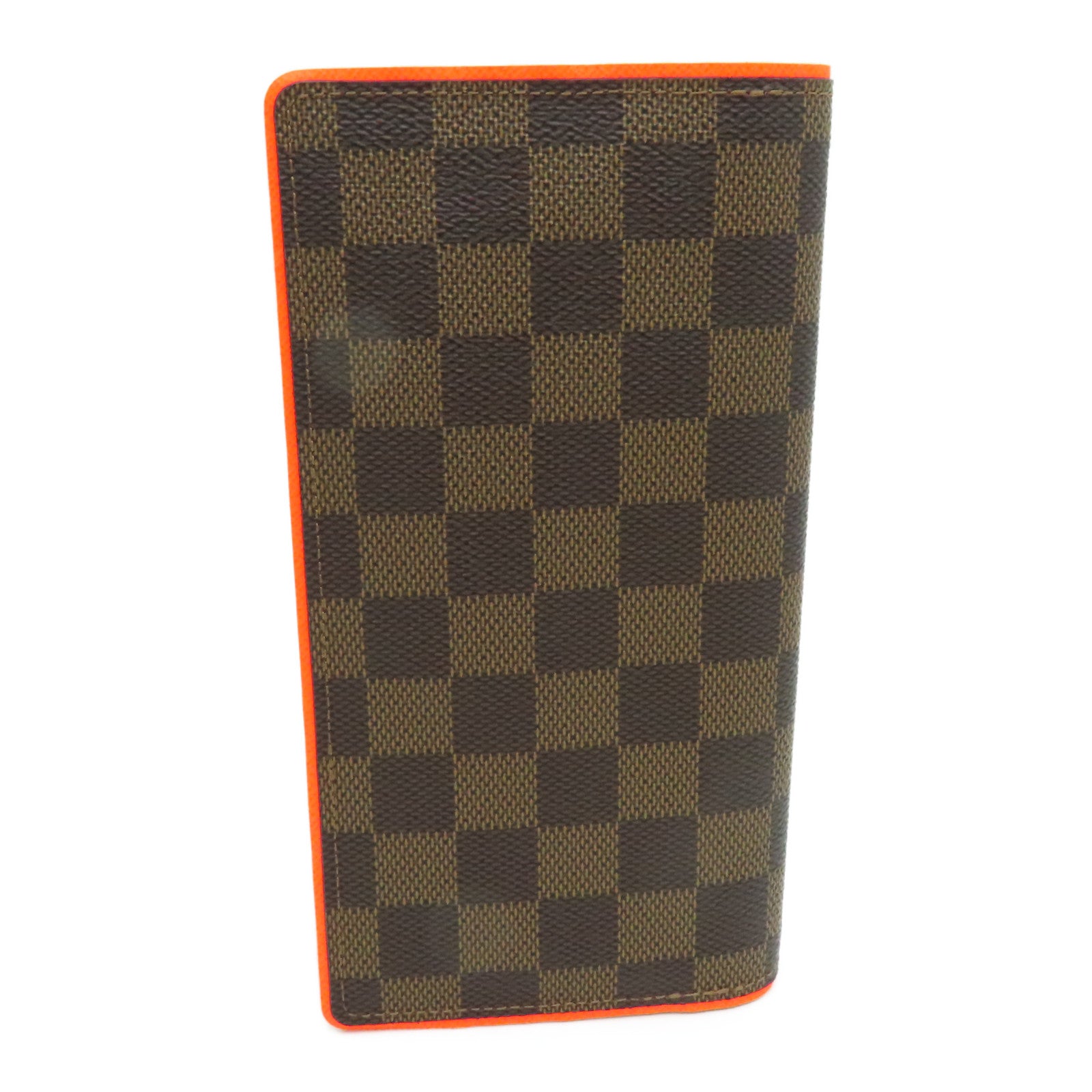 LOUIS VUITTON Damier Portefeuille Brazza Bifold银扣长钱包橙色/啡色