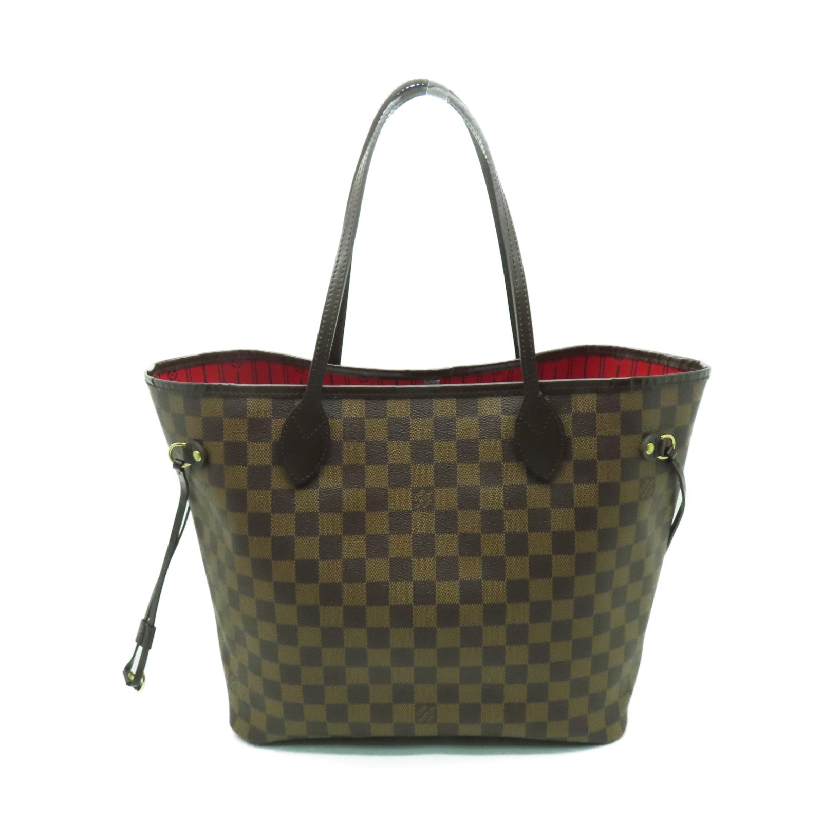LOUIS VUITTON Damier Neverfull MM金扣手挽袋棕色