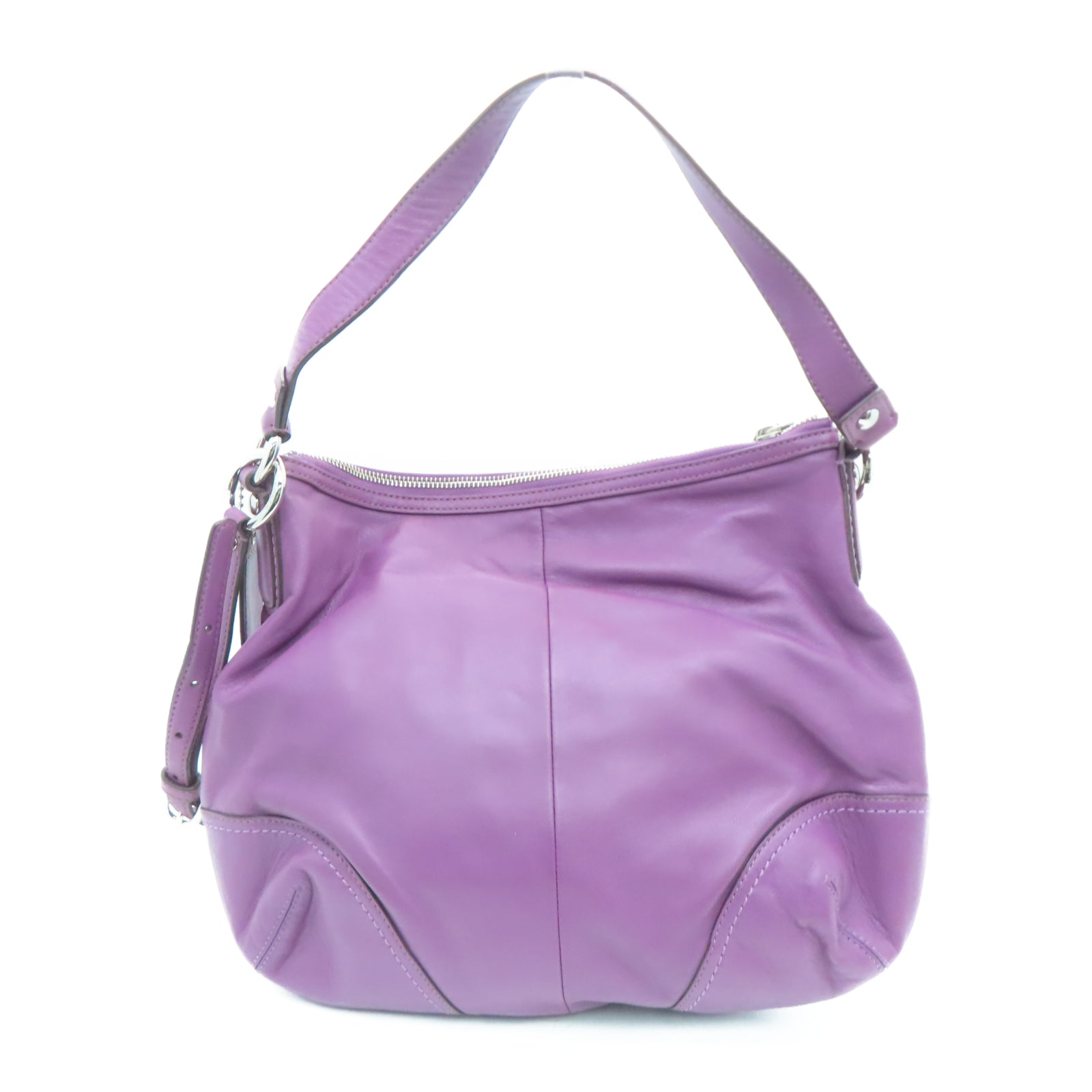 COACH 牛皮皮革2 Way Shoulder银扣手挽肩背两用袋紫色
