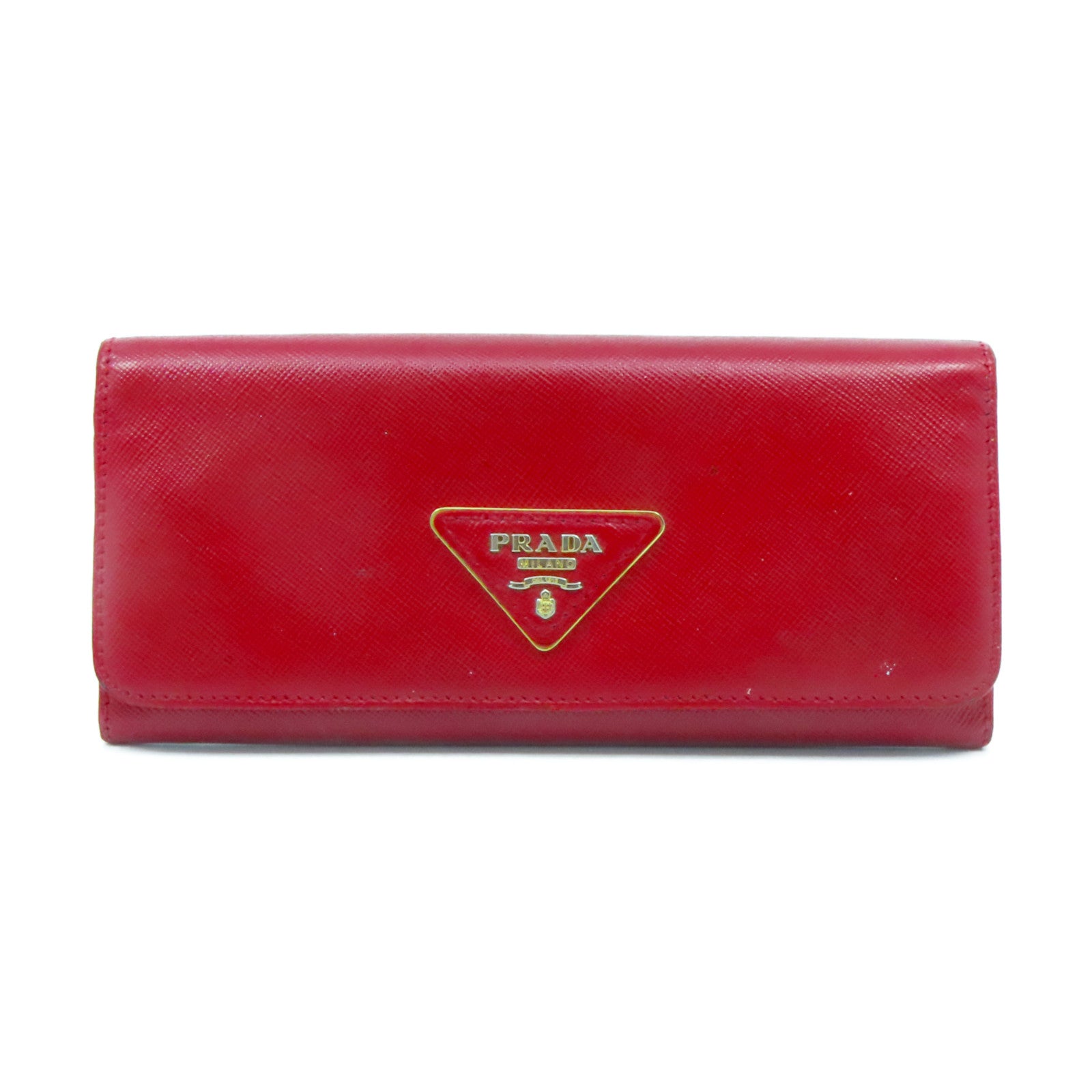 PRADA 【激減優惠】牛皮皮革Wallet金扣長錢包紅色