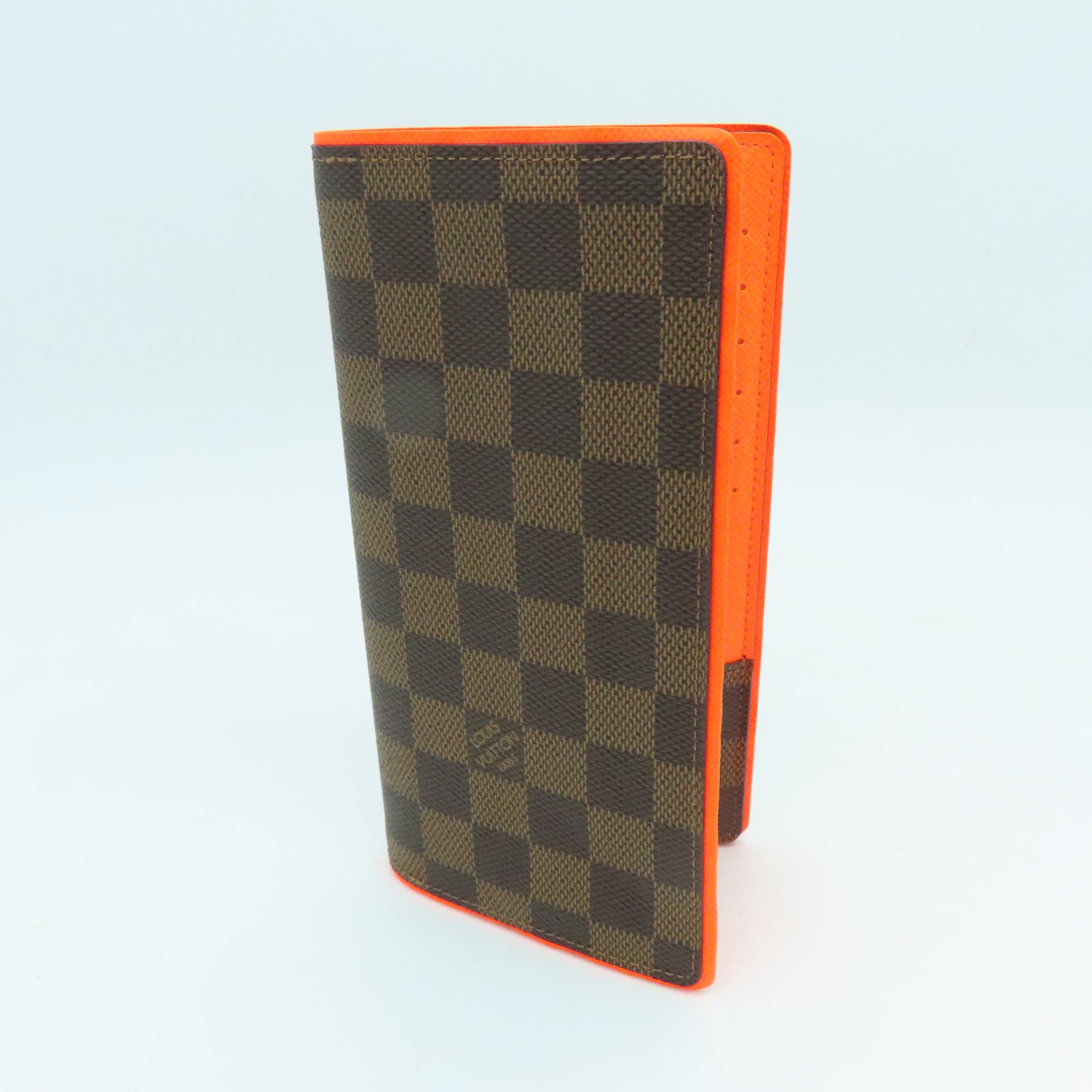 LOUIS VUITTON Damier Portefeuille Brazza Bifold银扣长钱包橙色/啡色